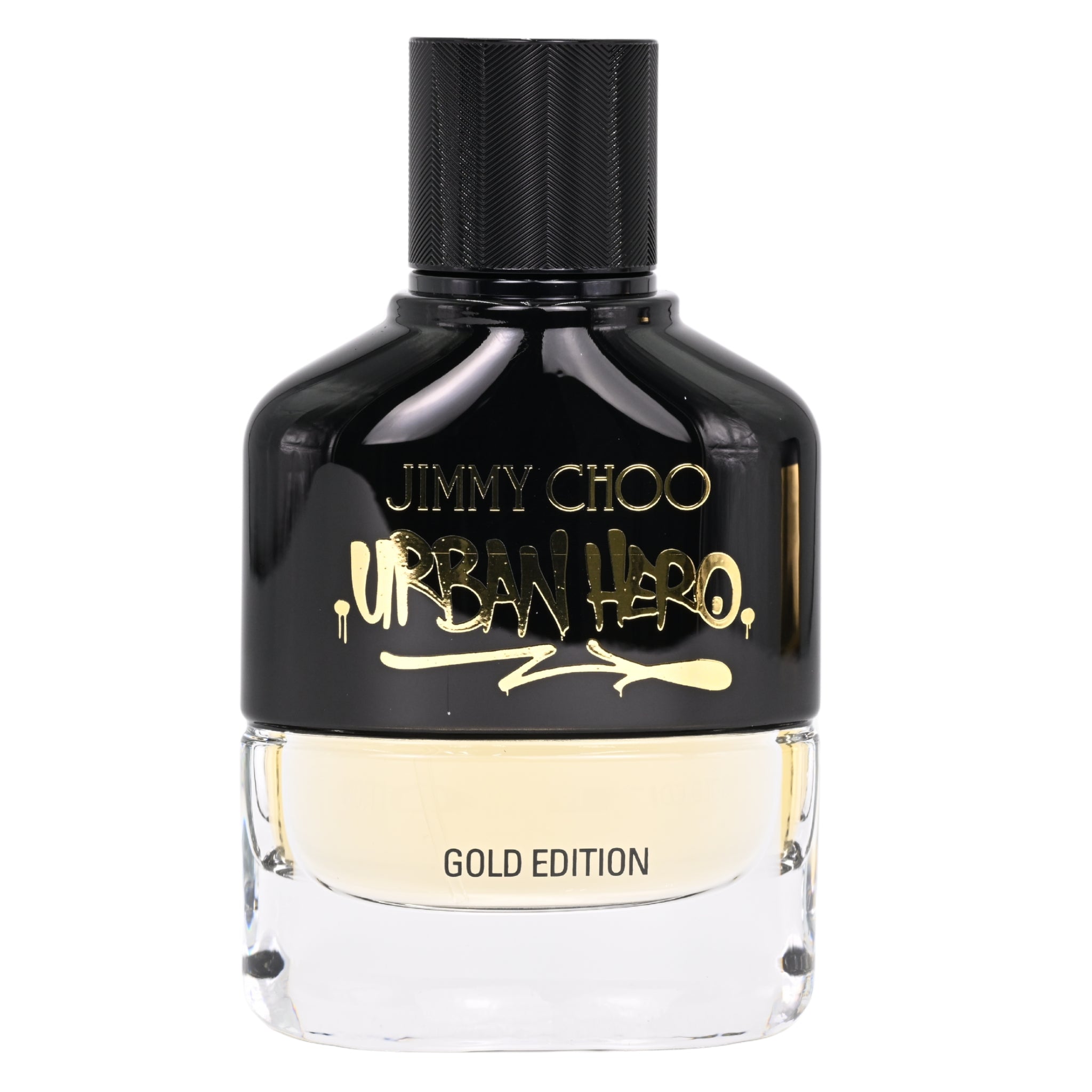 Urban Hero Gold Edition by Jimmy Choo perfume bottle on a white background