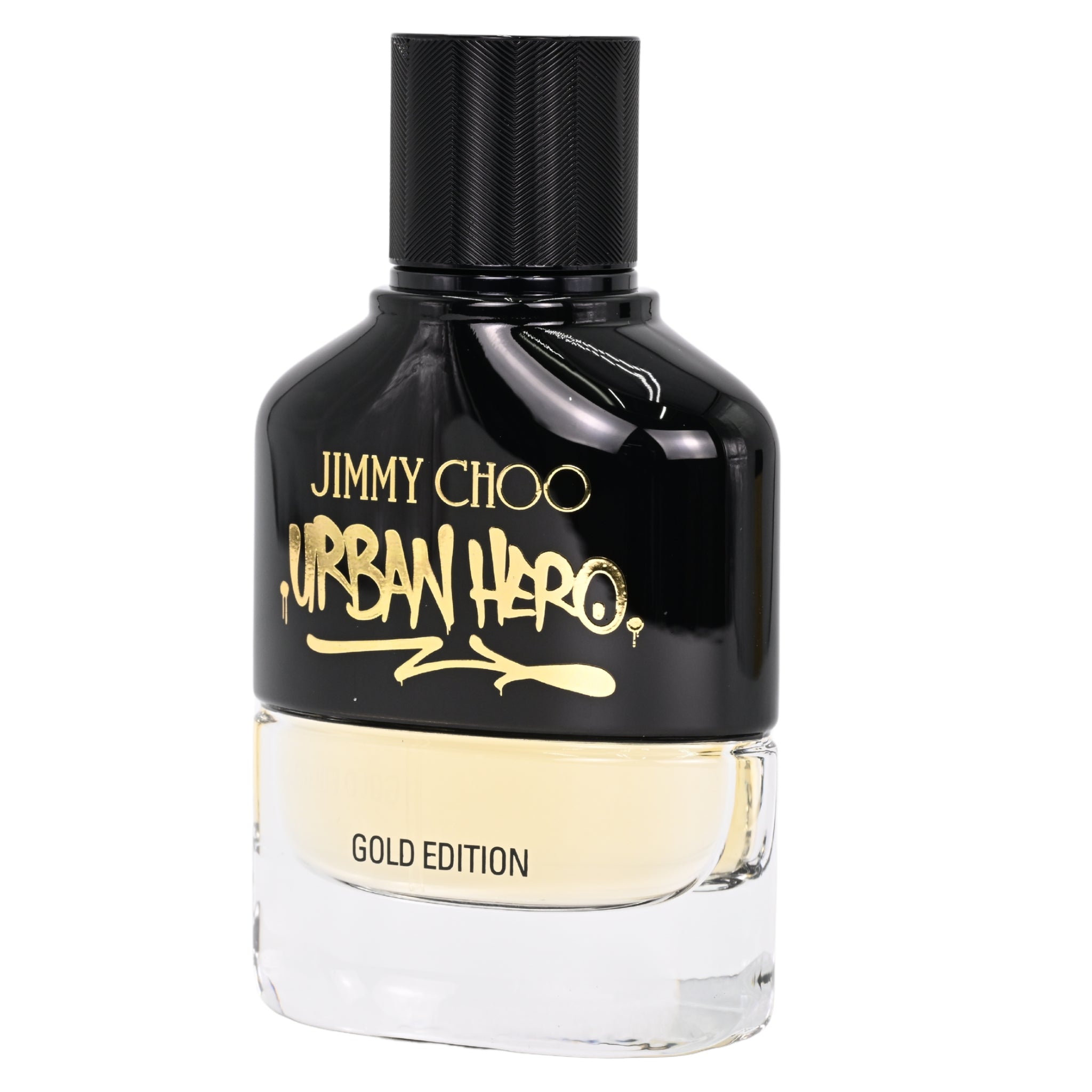 Urban Hero Gold Edition by Jimmy Choo perfume bottle on a white background