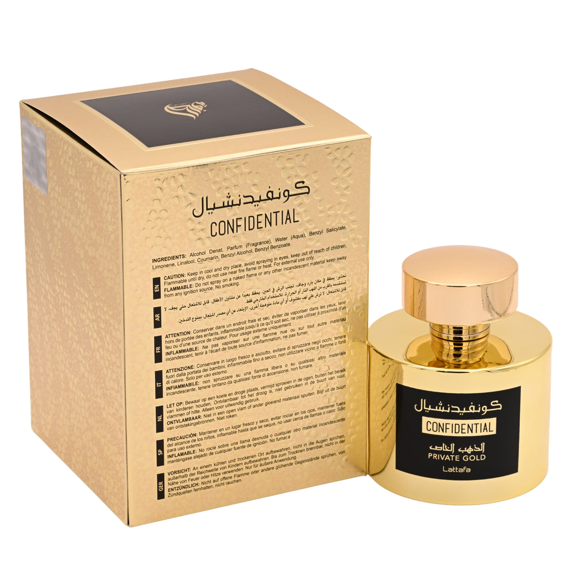 Confidential Private Gold by Lattafa perfume for unisex EDP 3.3 / 3.4 oz. New in Box 6291107459707