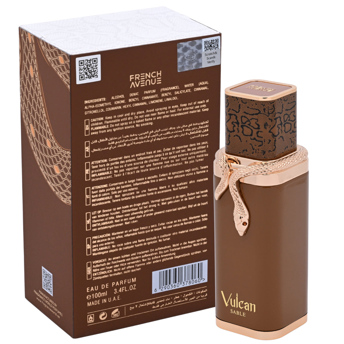 French Avenue Vulcan Sable Eau de Parfum Spray Unisex 3.4 oz New Retail Box 6290360378060