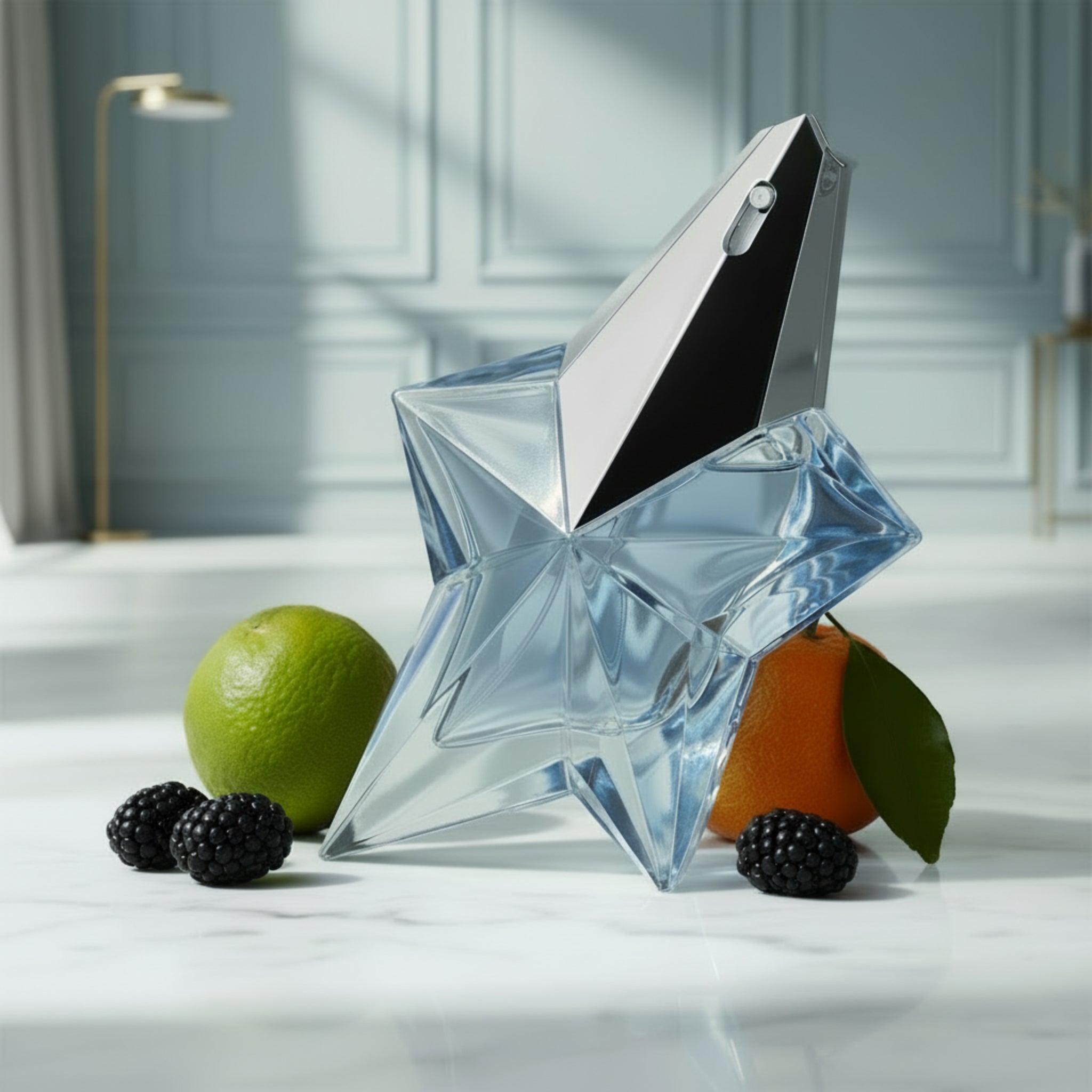 Crystal star-shaped object on a white background