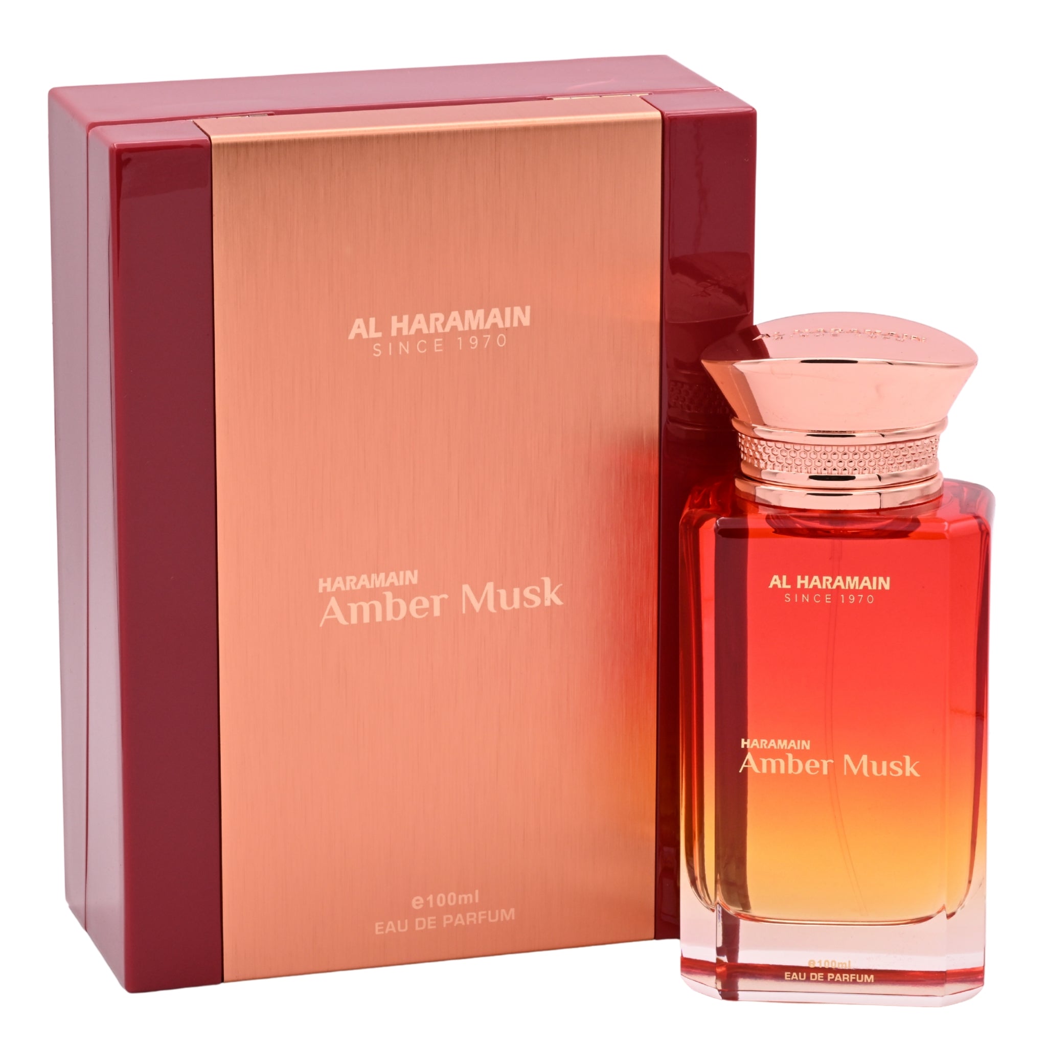 Al Haramain Amber Musk perfume bottle and packaging on a white background