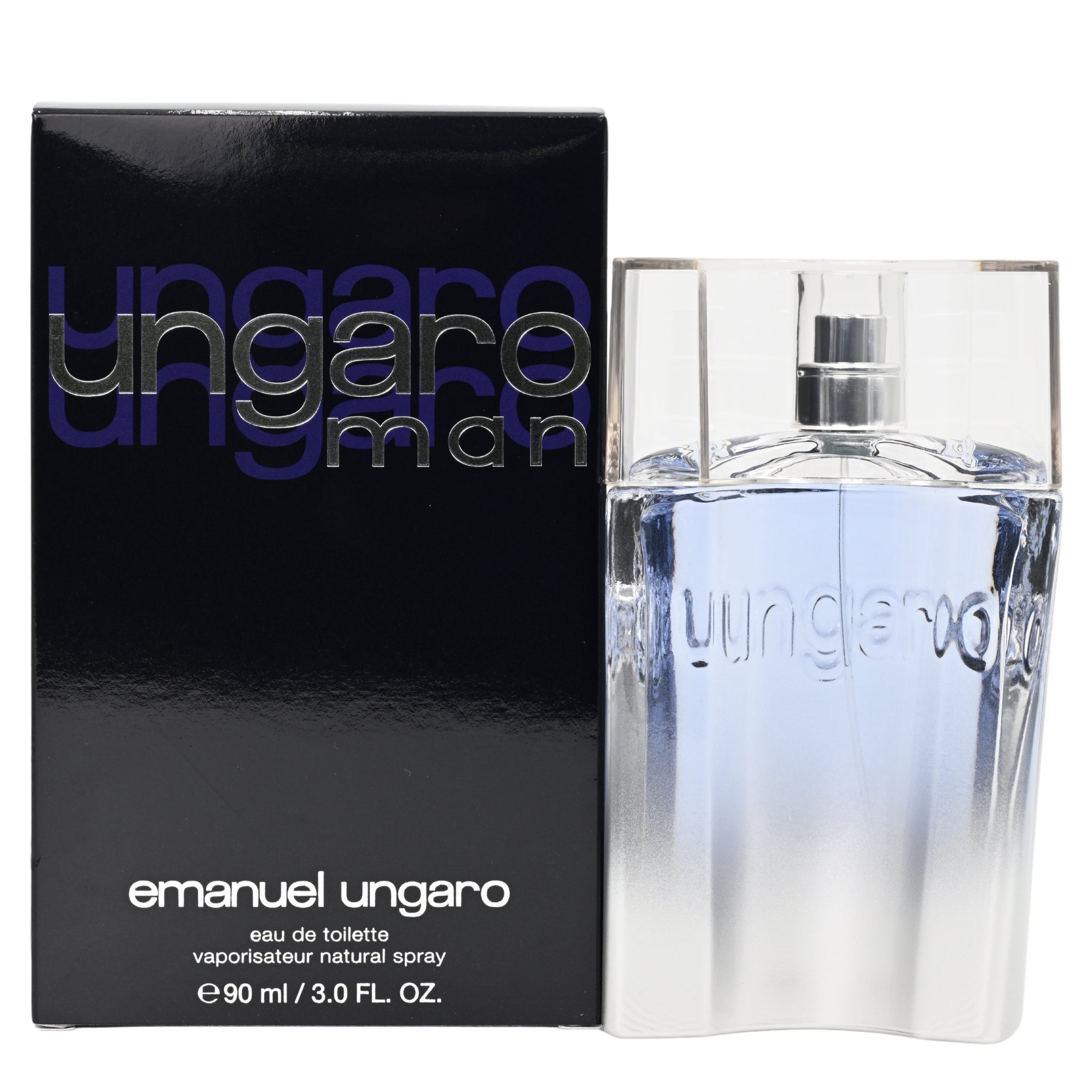 Emanuel Ungaro Man cologne bottle and packaging on a white background