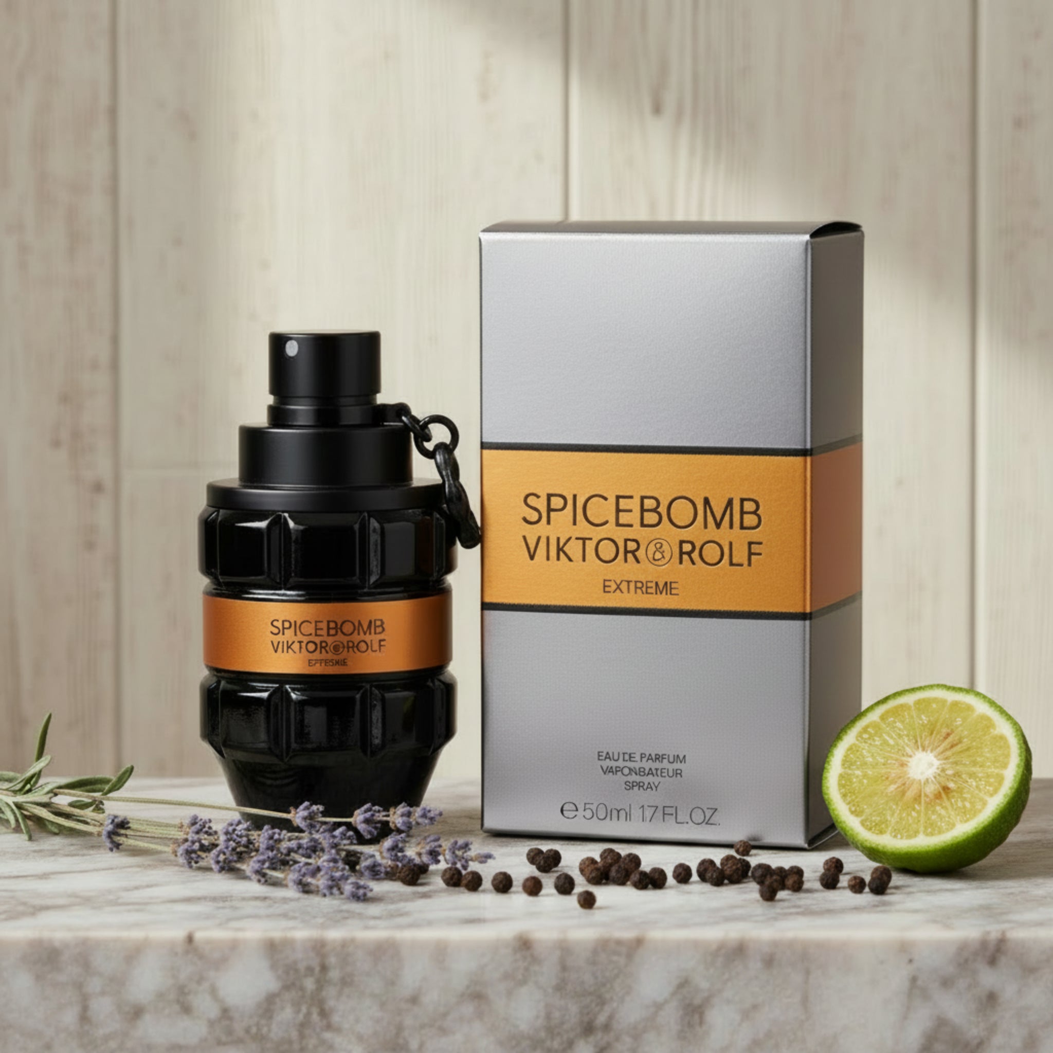 Spicebomb Viktor & Rolf Extreme perfume bottle and packaging on a white background