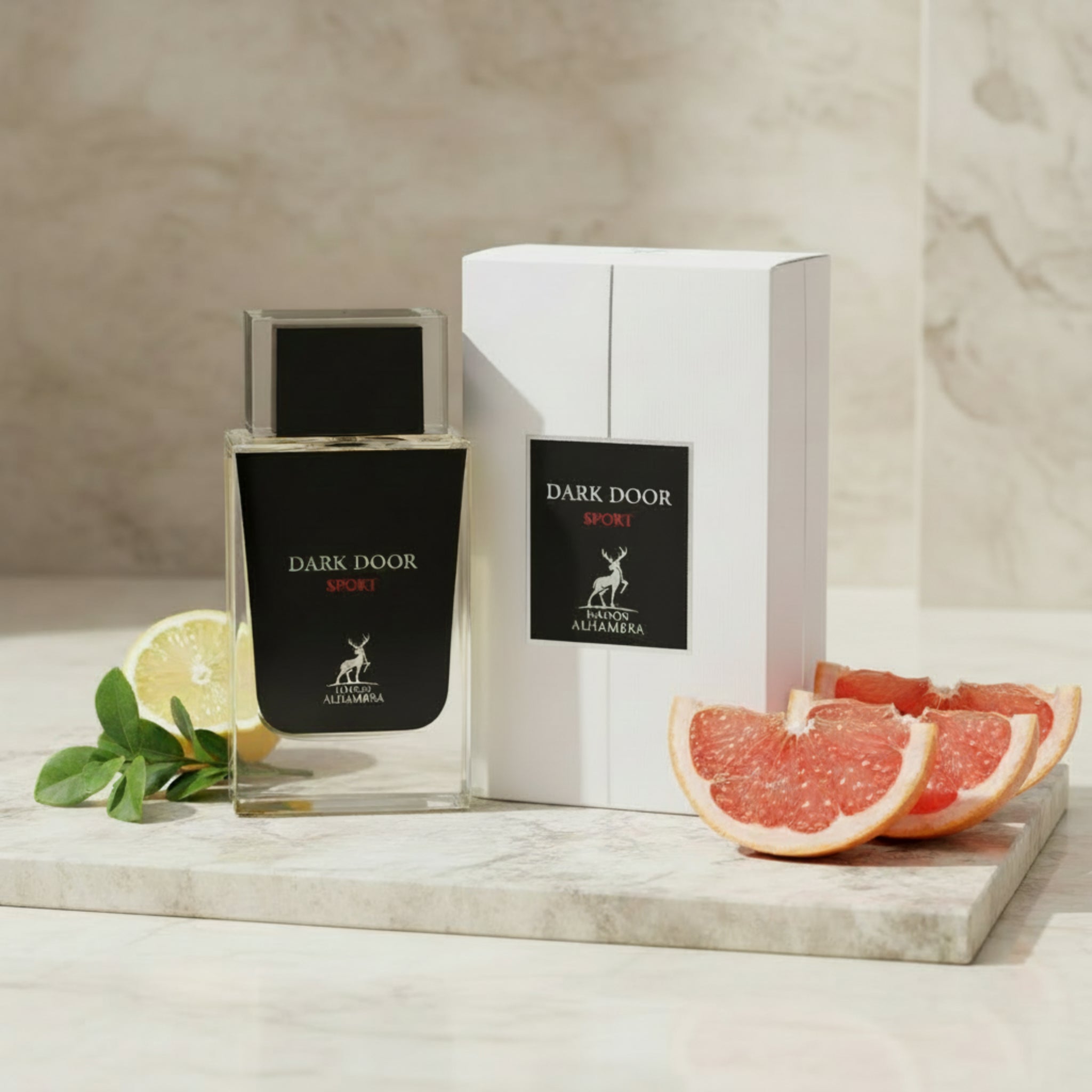 Dark Door Sport perfume bottle and packaging on a white background