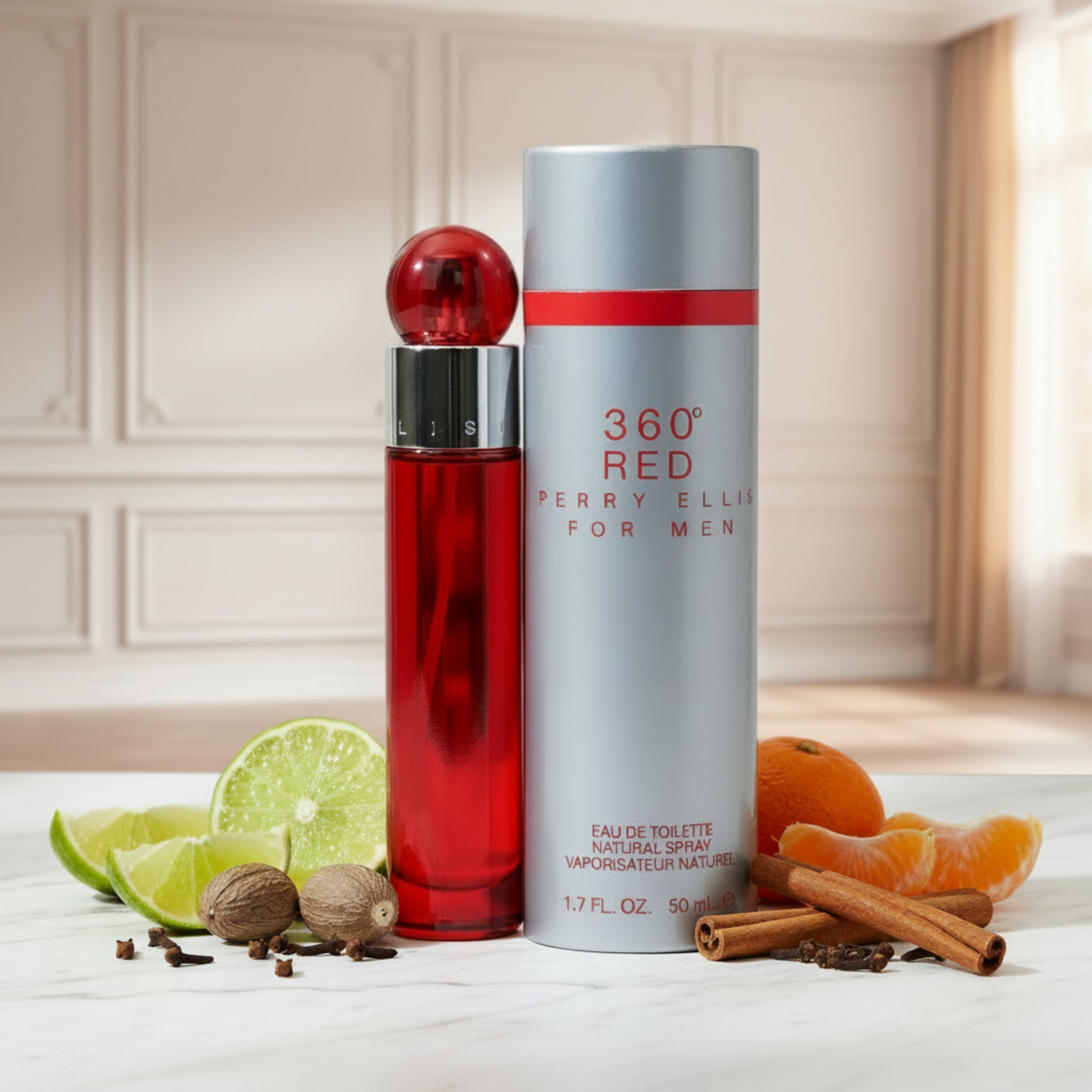 Two Perry Ellis 360 Red perfume bottles on a white background