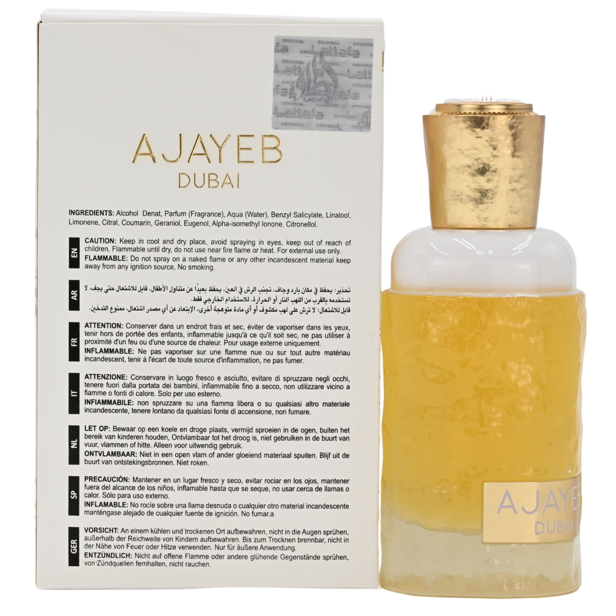 AJAYEB Dubai perfume bottle with packaging on a white background