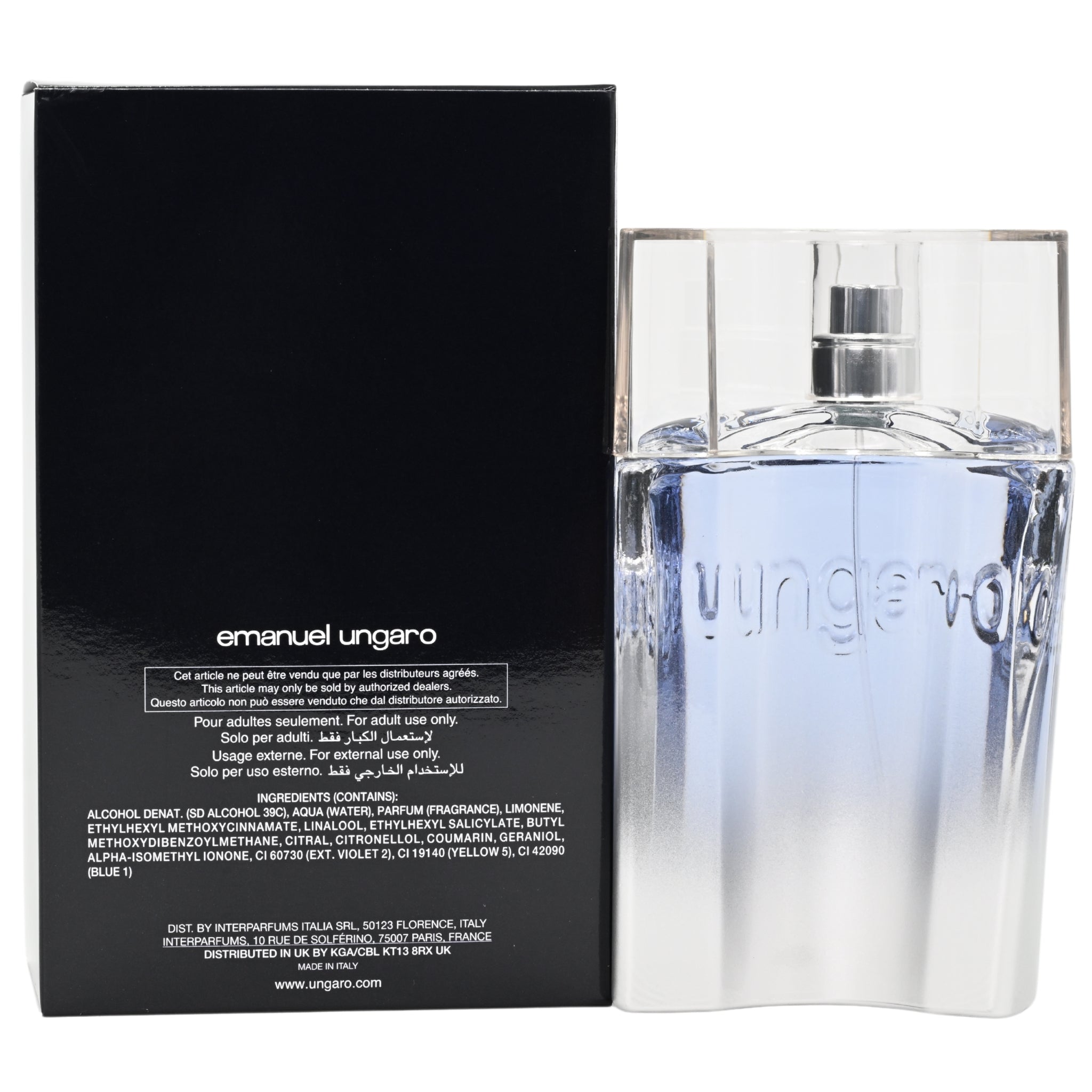 Emanuel Ungaro perfume bottle with packaging on a white background