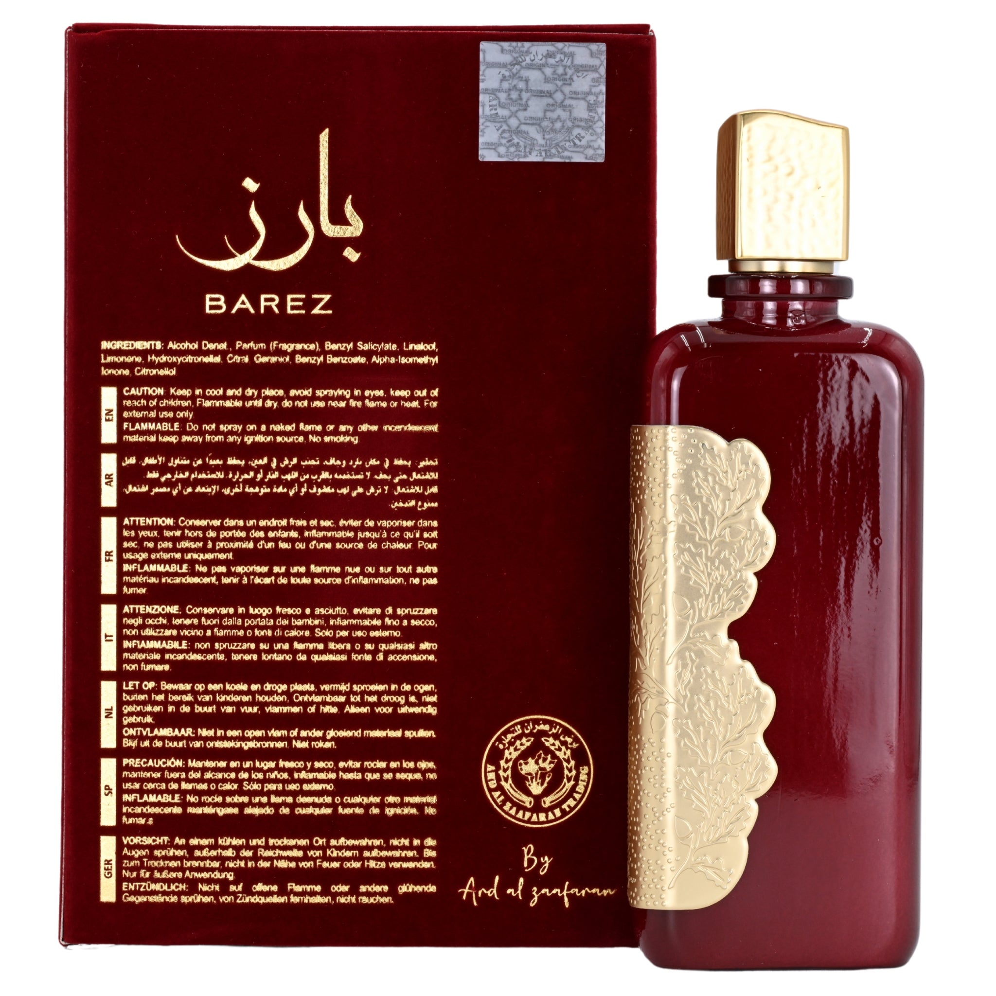 BAREZ perfume bottle with packaging on a white background