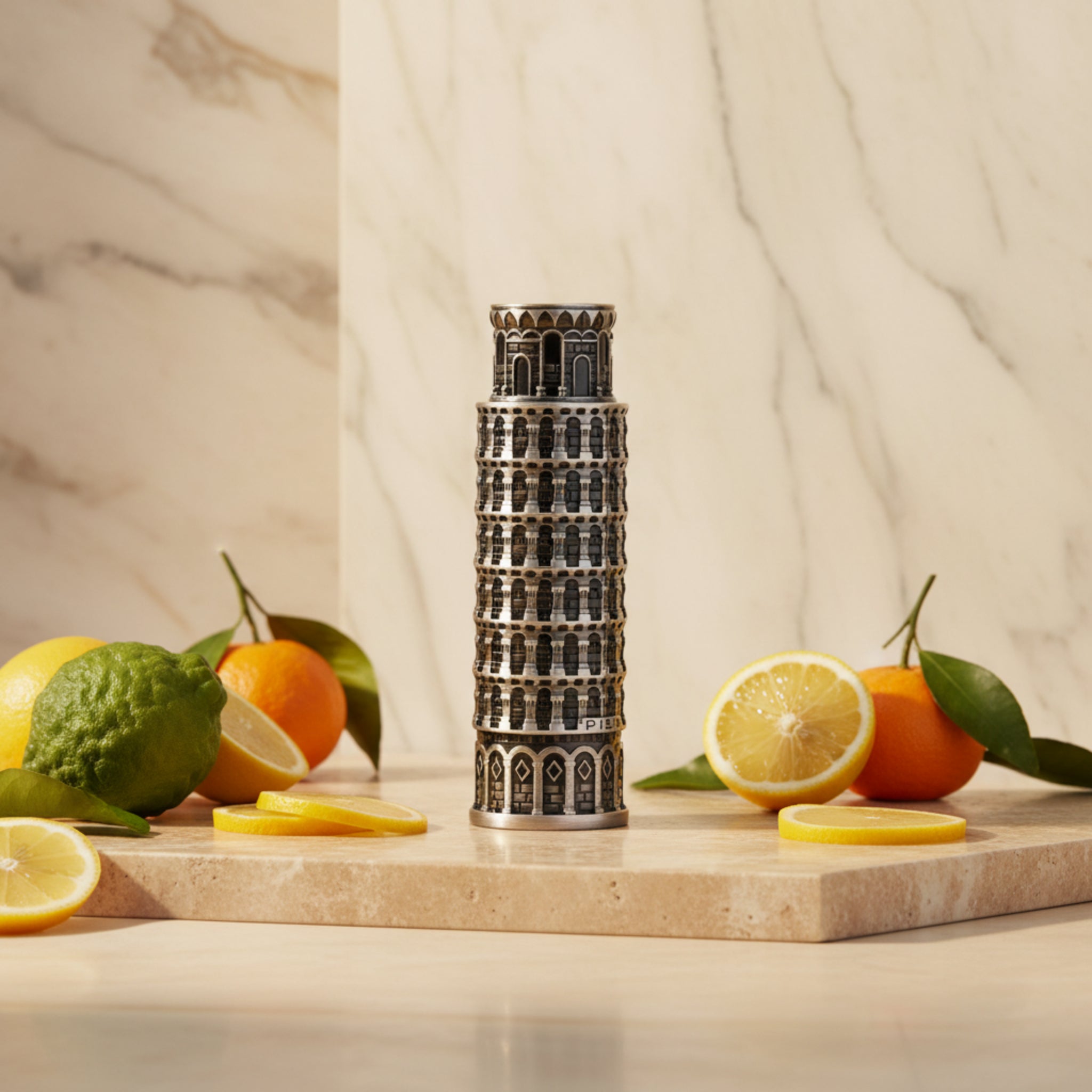 Model of the Leaning Tower of Pisa on a white background