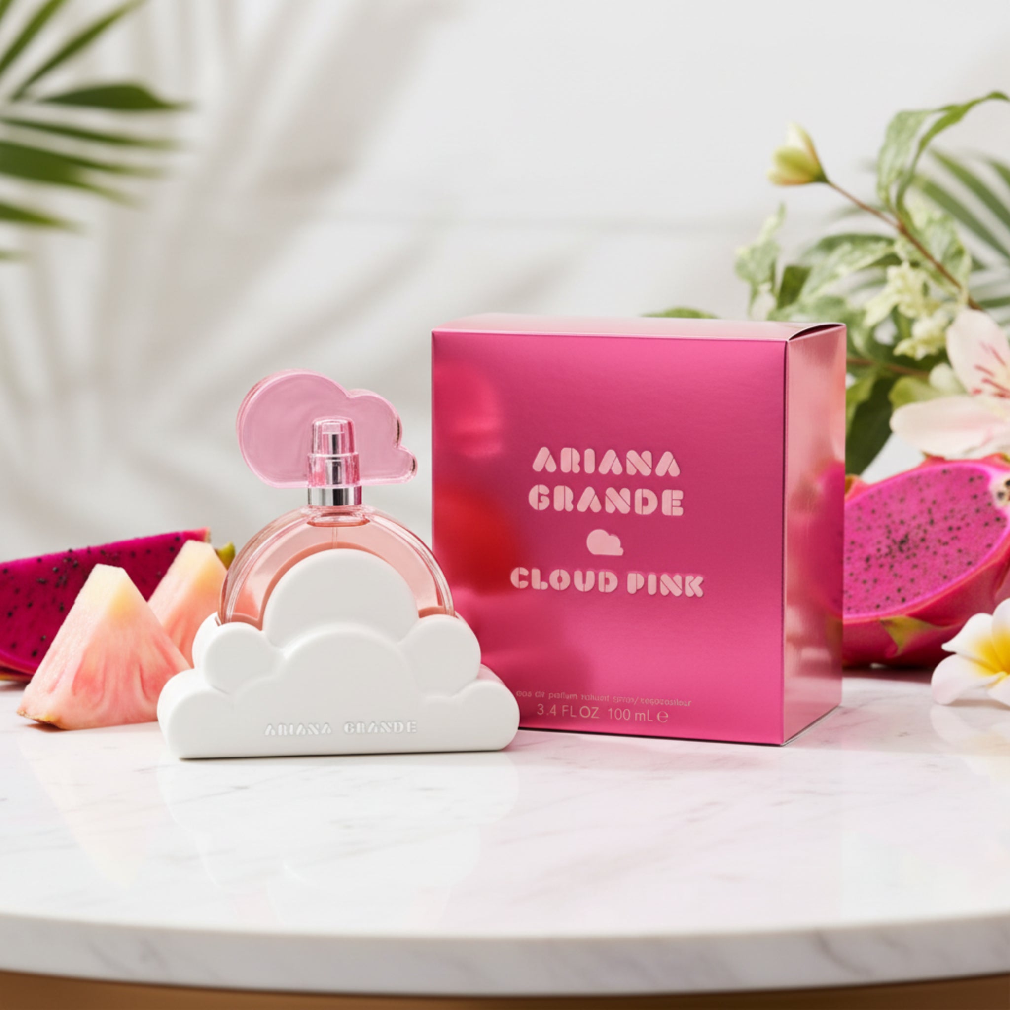 Ariana Grande Cloud Pink perfume bottle and packaging on a white background