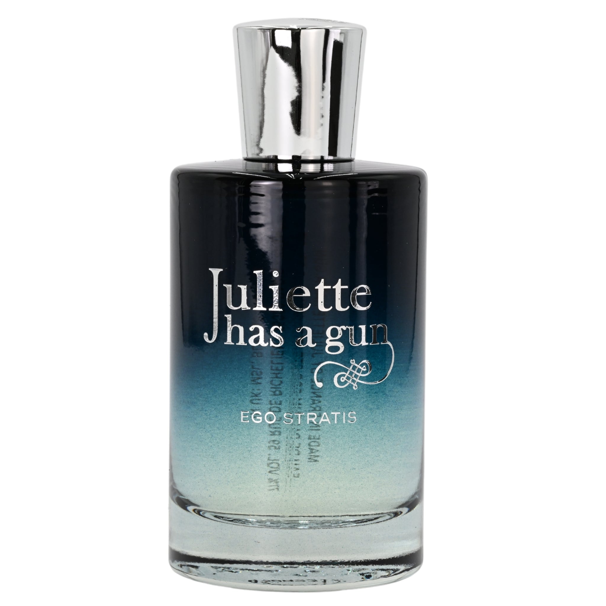 Perfume bottle with gradient design and 'Juliette has a gun' branding on a white background