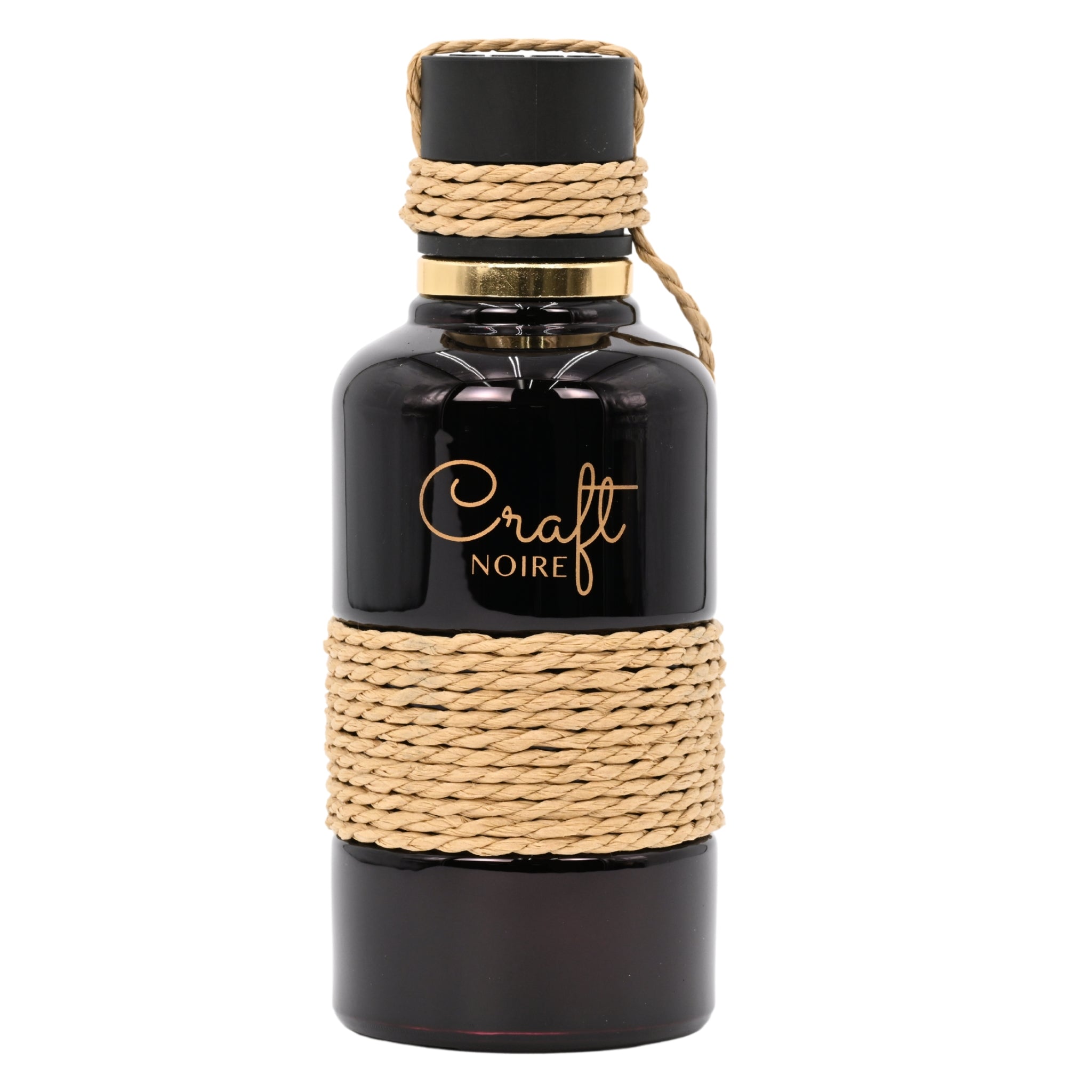 Black bottle with gold accents and 'Craft Noire' branding on a white background