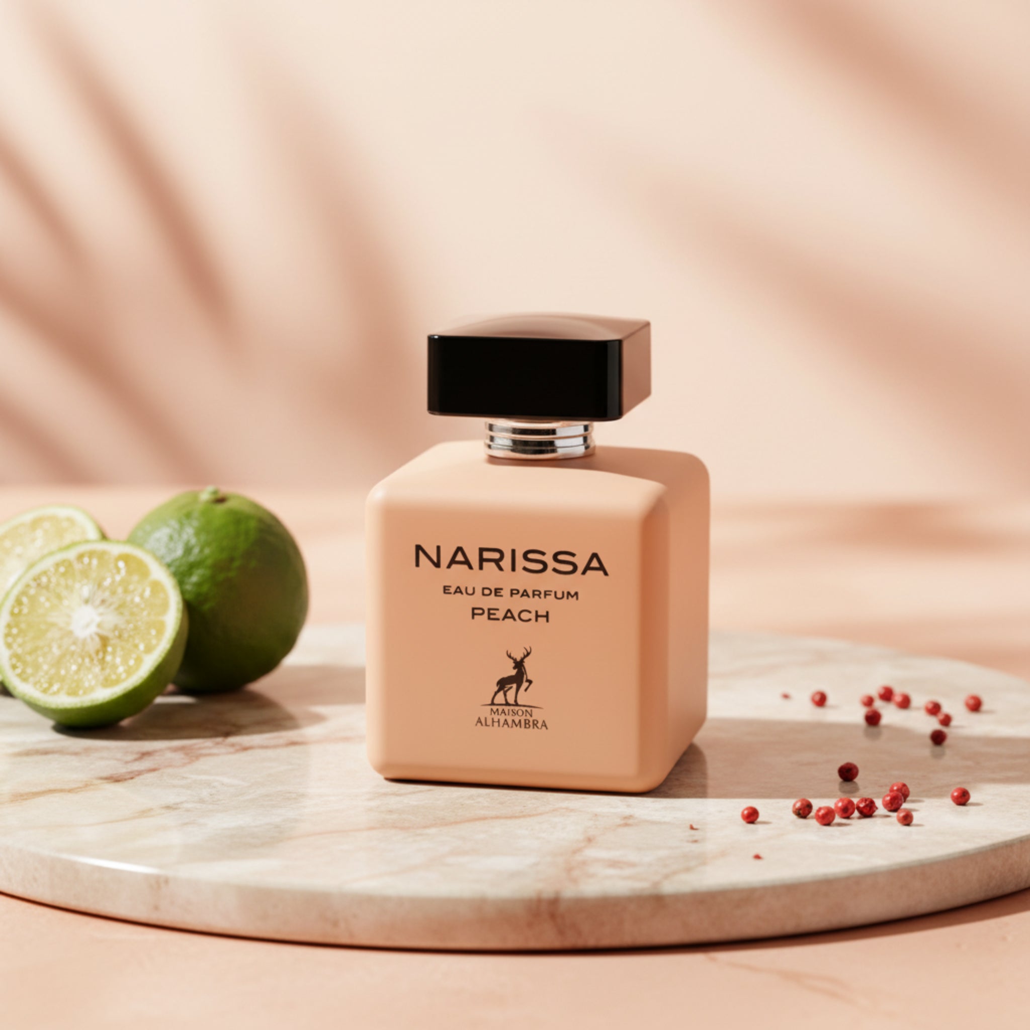 Narissa Eau de Parfum Peach bottle on a white background