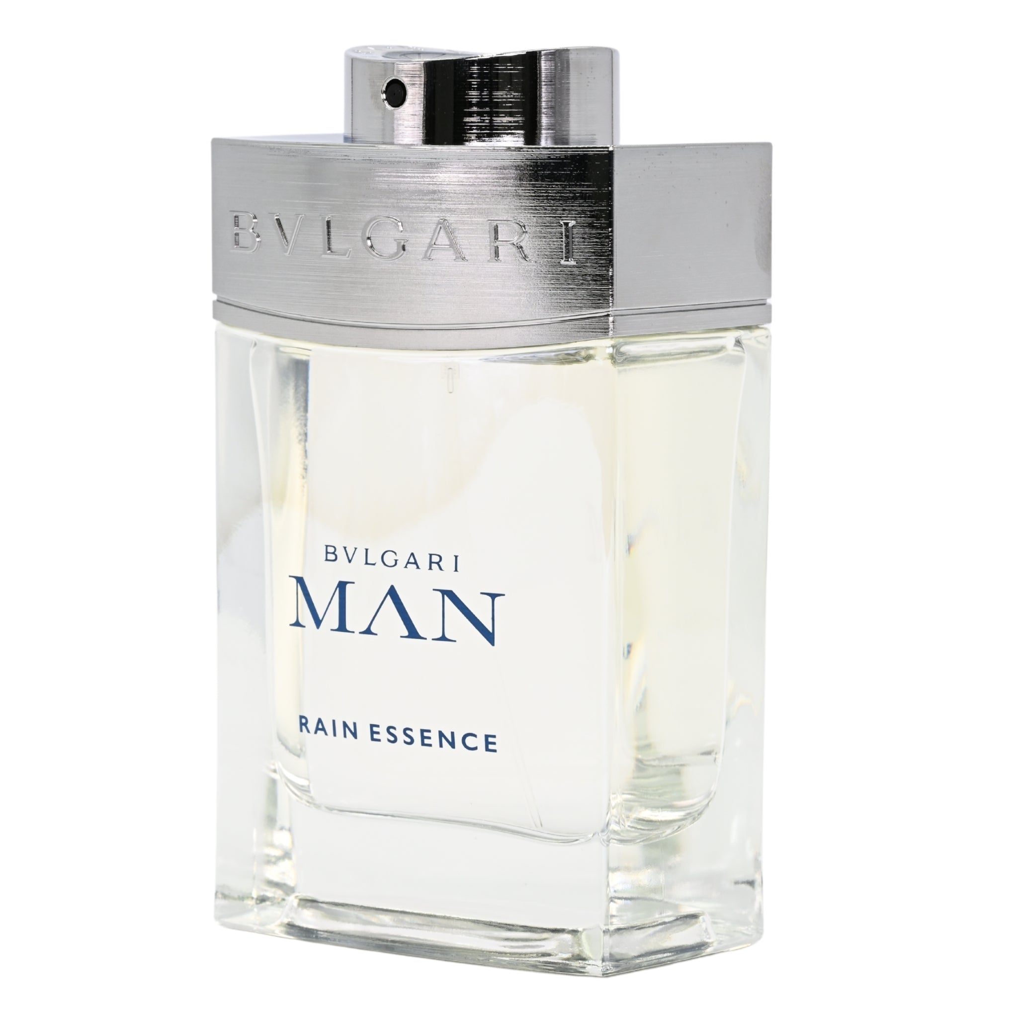 Bvlgari Man Rain Essence perfume bottle on a white background