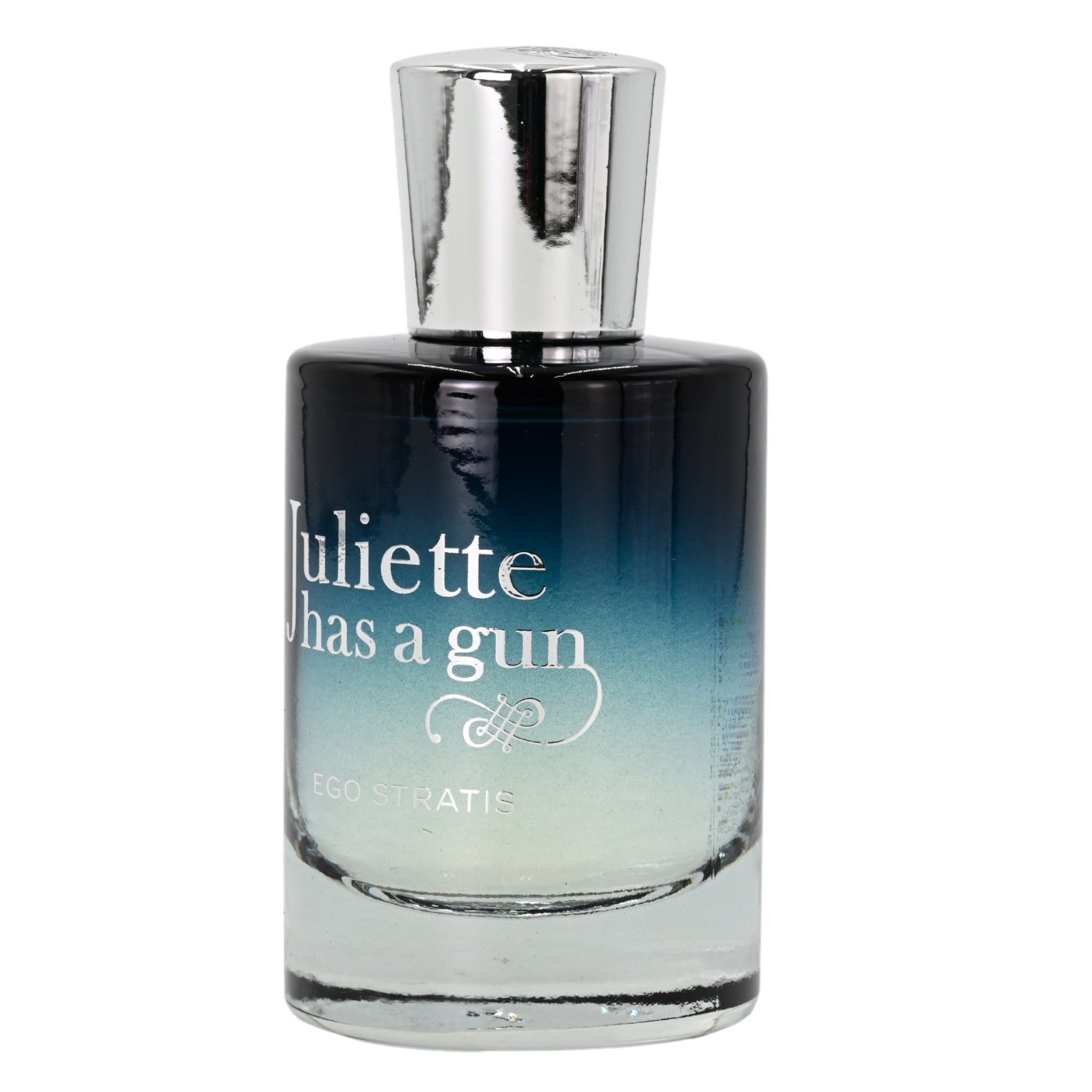 Perfume bottle with gradient design and 'Juliette has a gun' branding on a white background