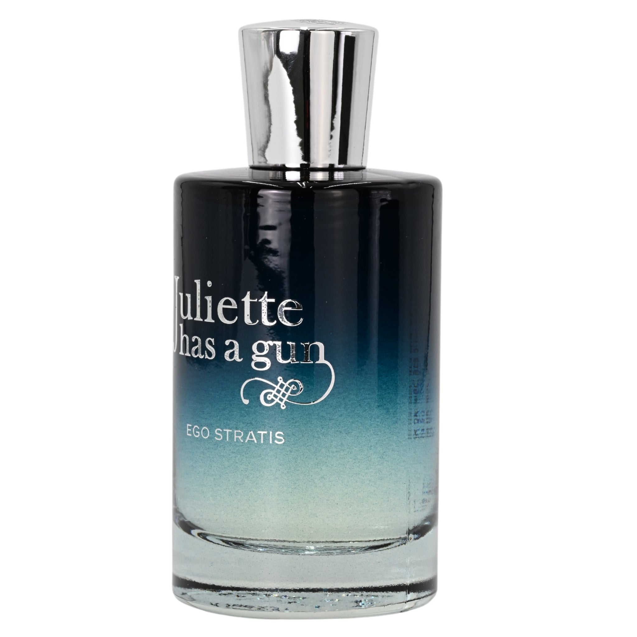 Perfume bottle with gradient design and 'Juliette has a gun' branding on a white background
