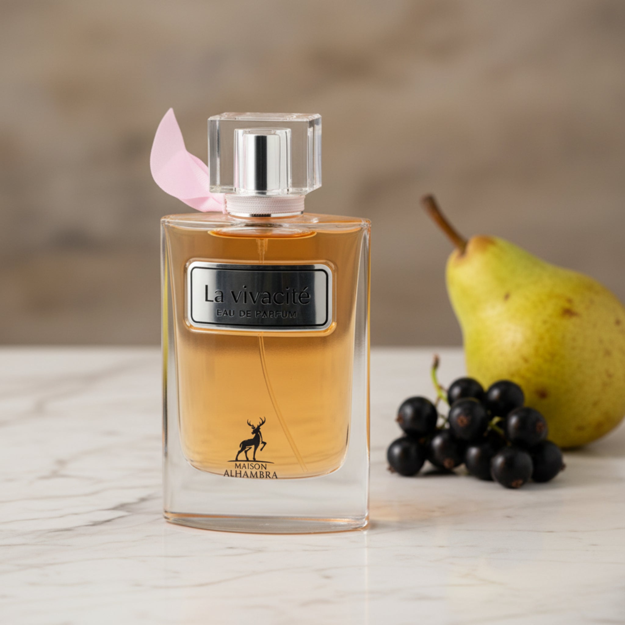 Perfume bottle labeled 'La Vivacéte' by Maison Alhambra on a white background