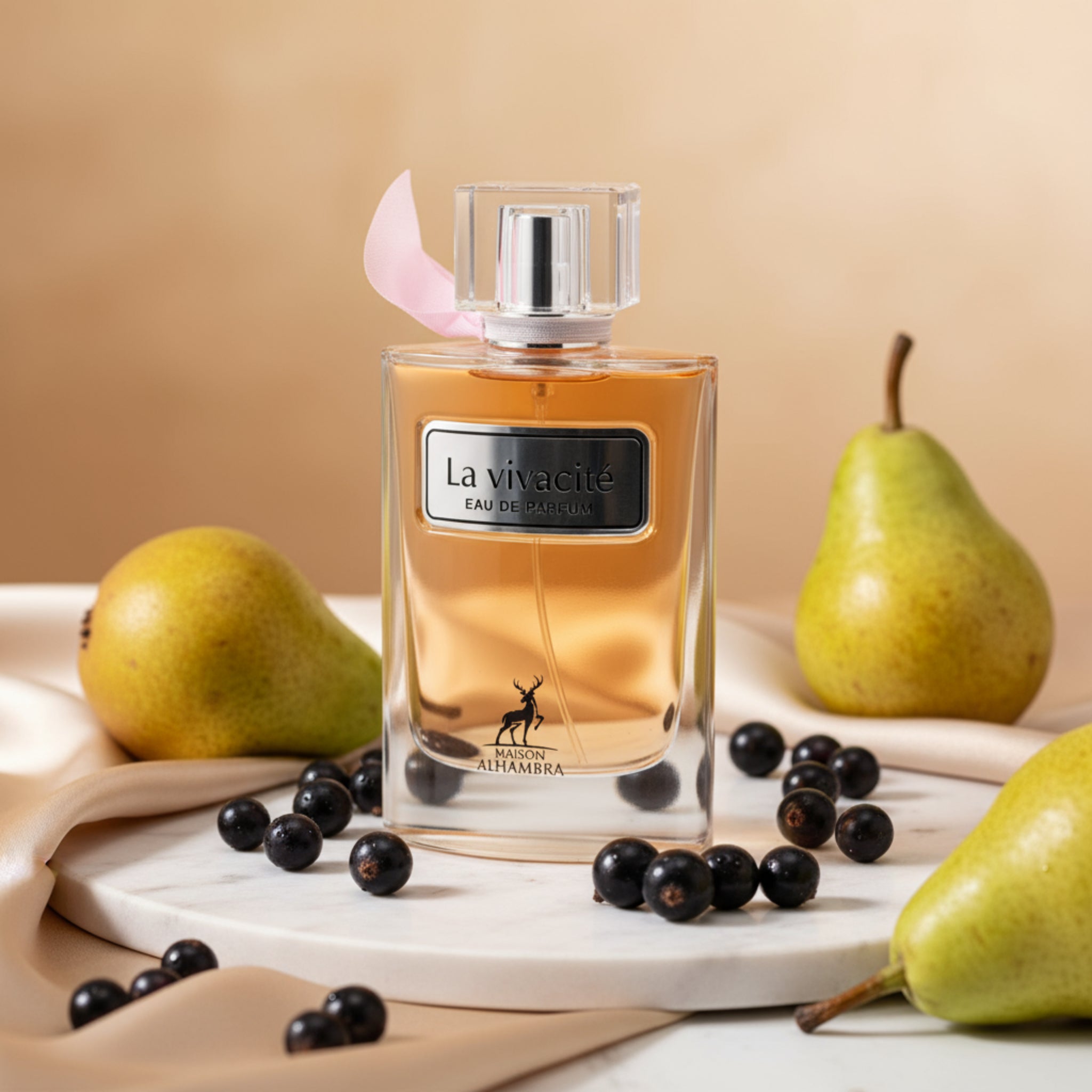 Perfume bottle labeled 'La Vivacéte' by Maison Alhambra on a white background