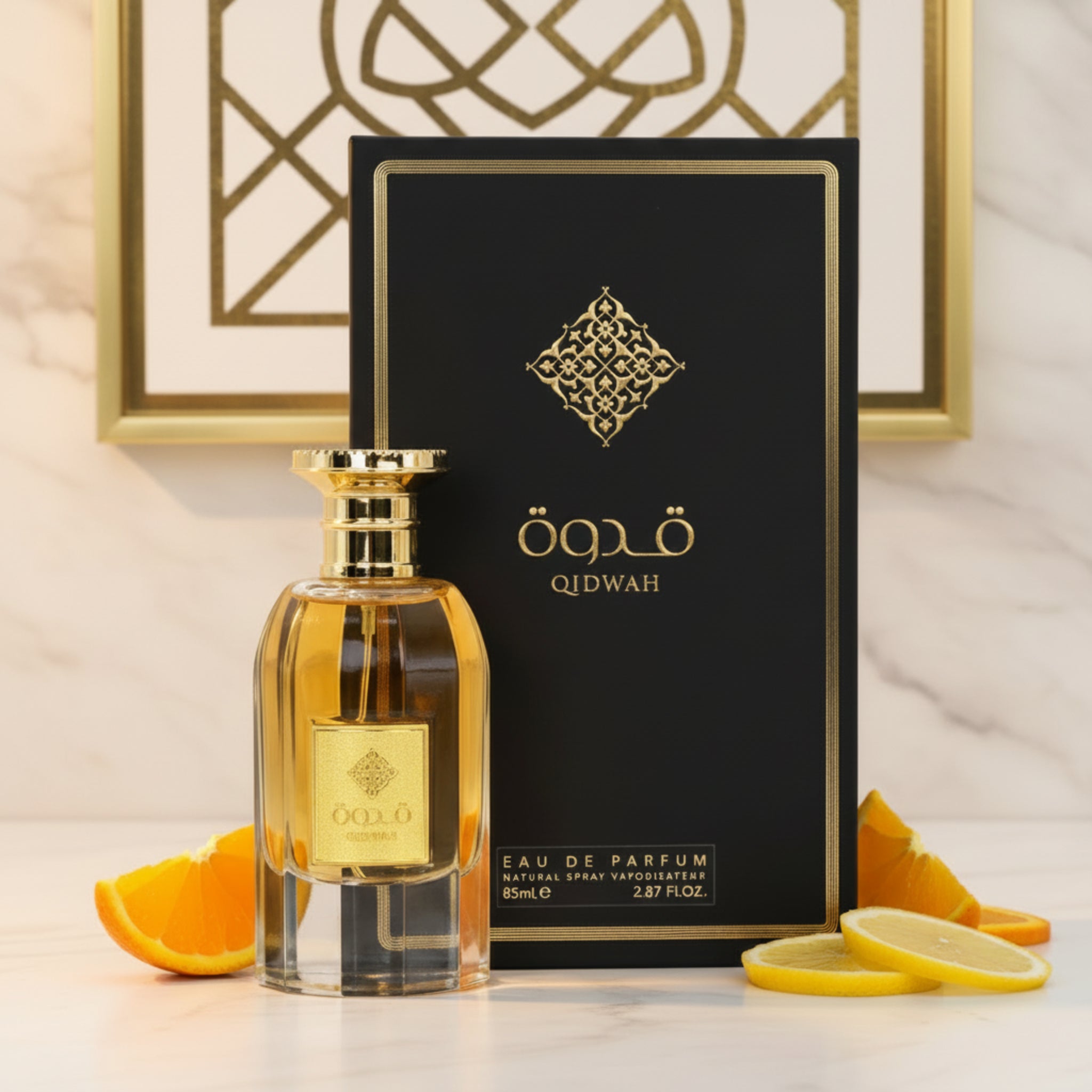 Qidwah Eau de Parfum bottle and packaging on a white background
