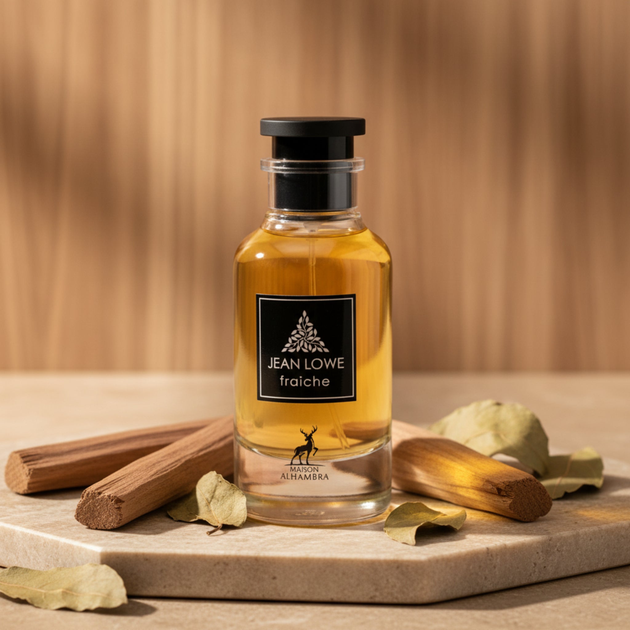 Perfume bottle with 'Jean Lowe' label on a white background