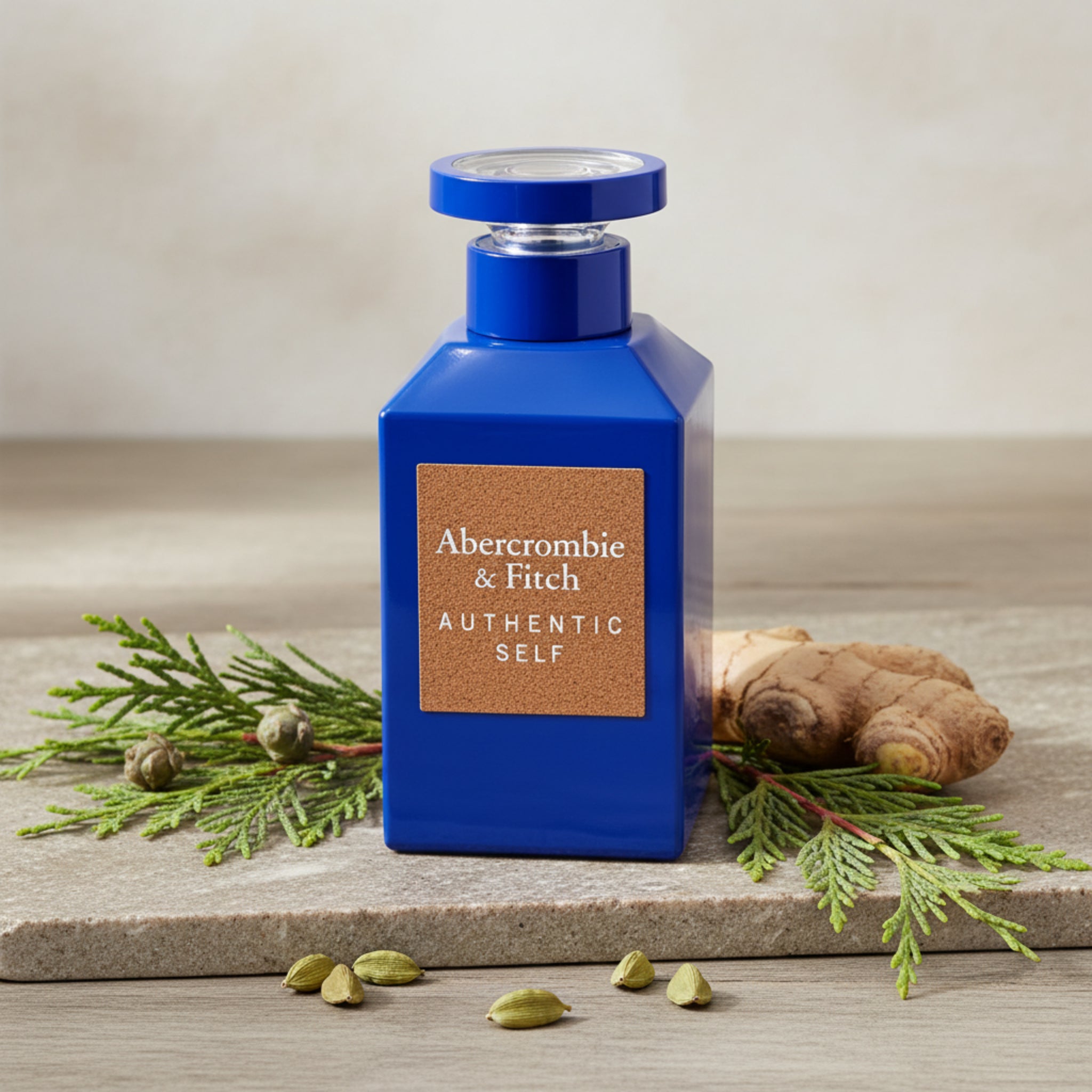 Blue Abercrombie & Fitch perfume bottle on a white background