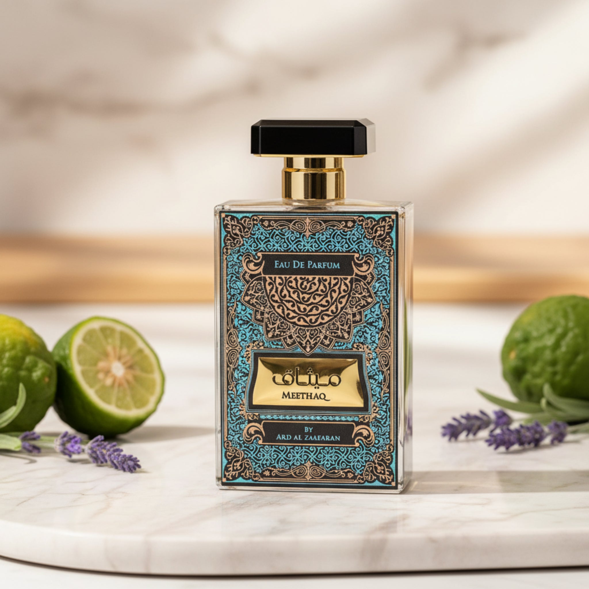 Perfume bottle with intricate design on a white background