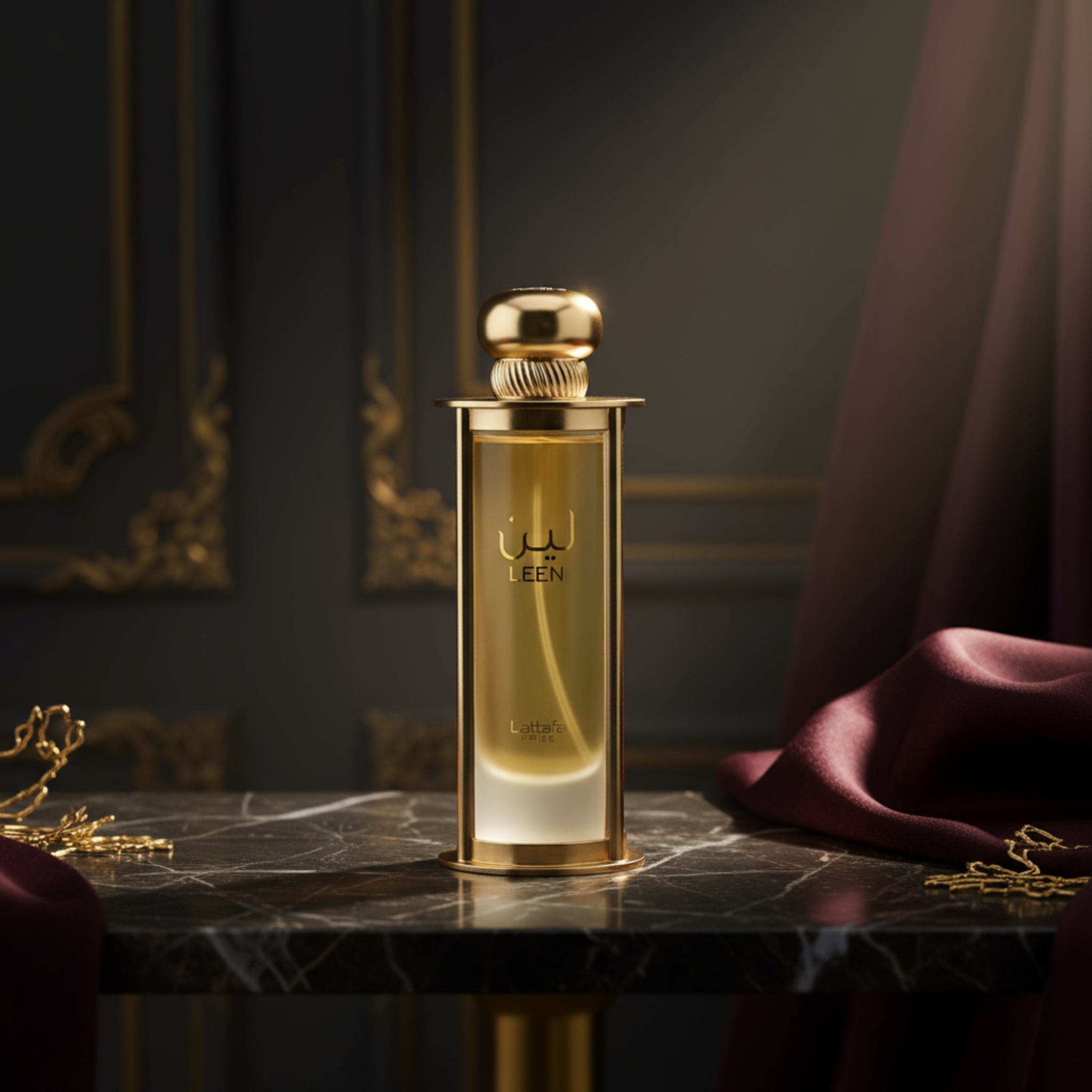 Perfume bottle labeled 'Leen' on a white background