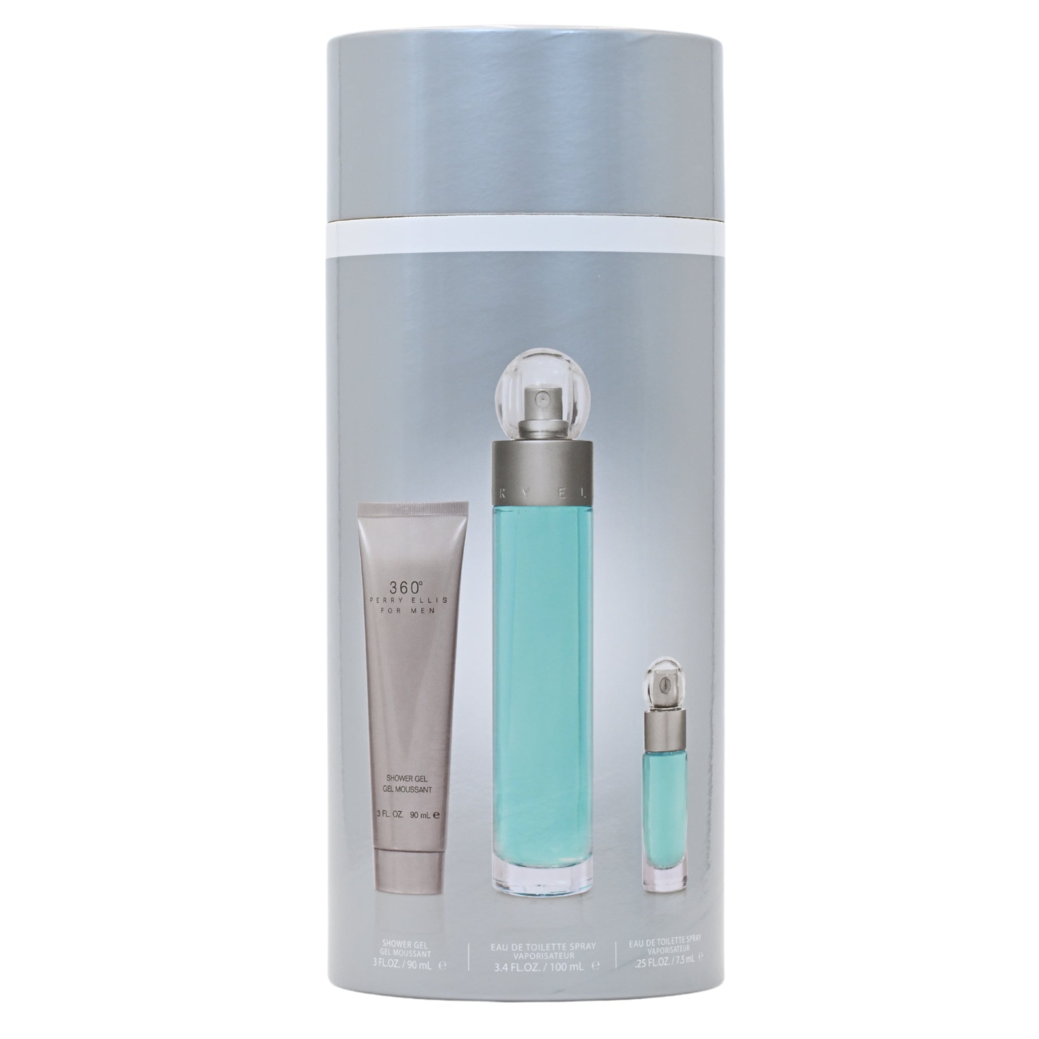 Set of perfume bottles with packaging on a white background