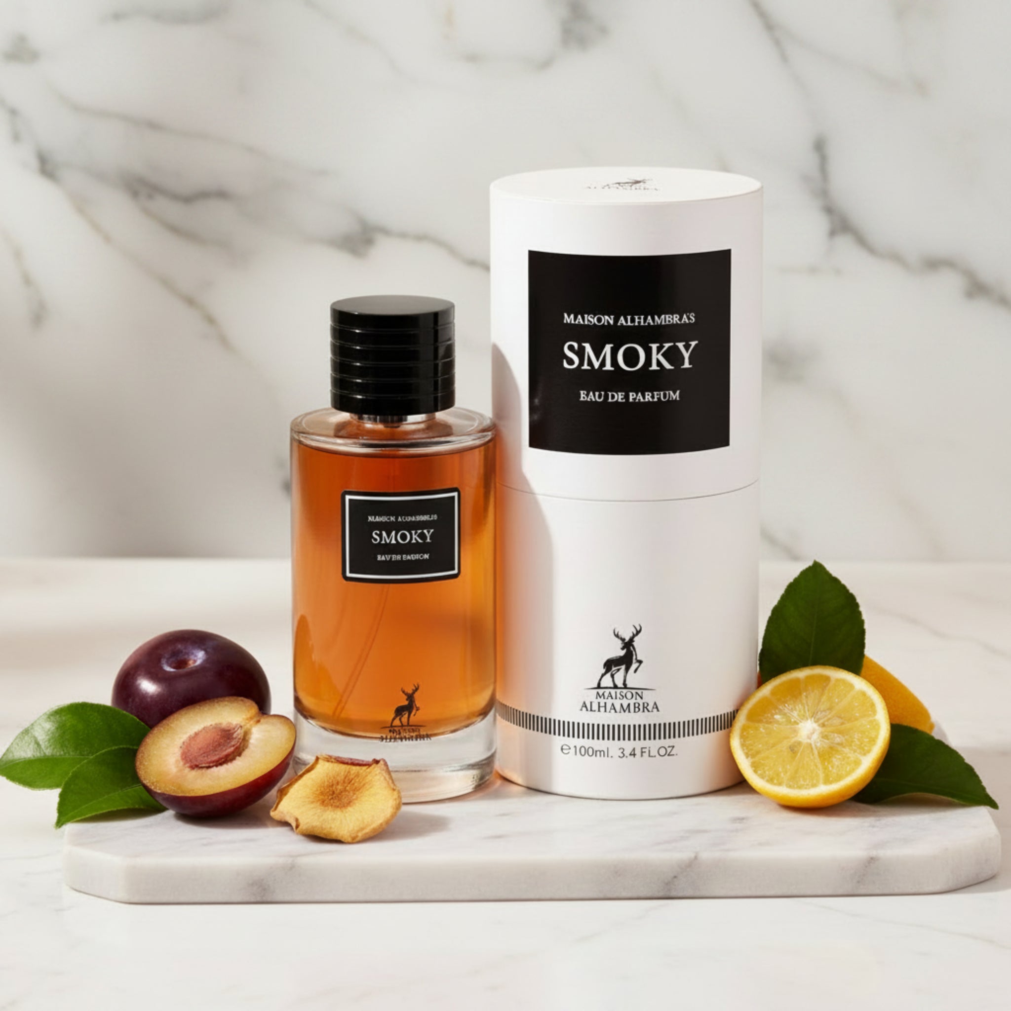 Maison Alhambra Smoky Eau de Parfum bottle and packaging on a white background