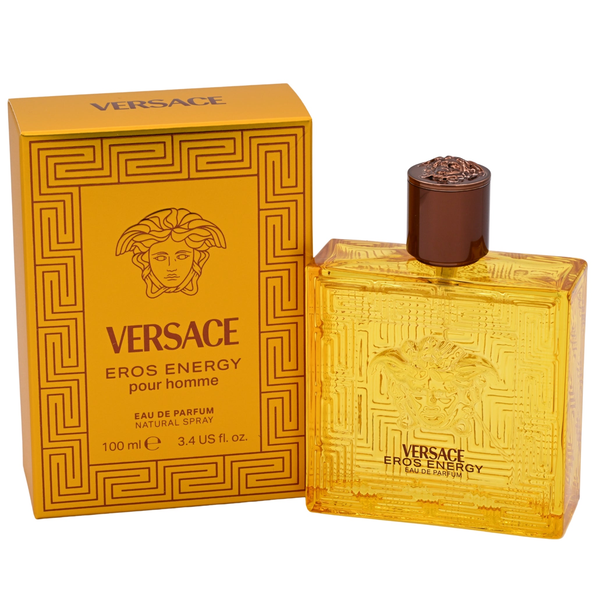 Versace Eros Energy perfume bottle and packaging on a white background