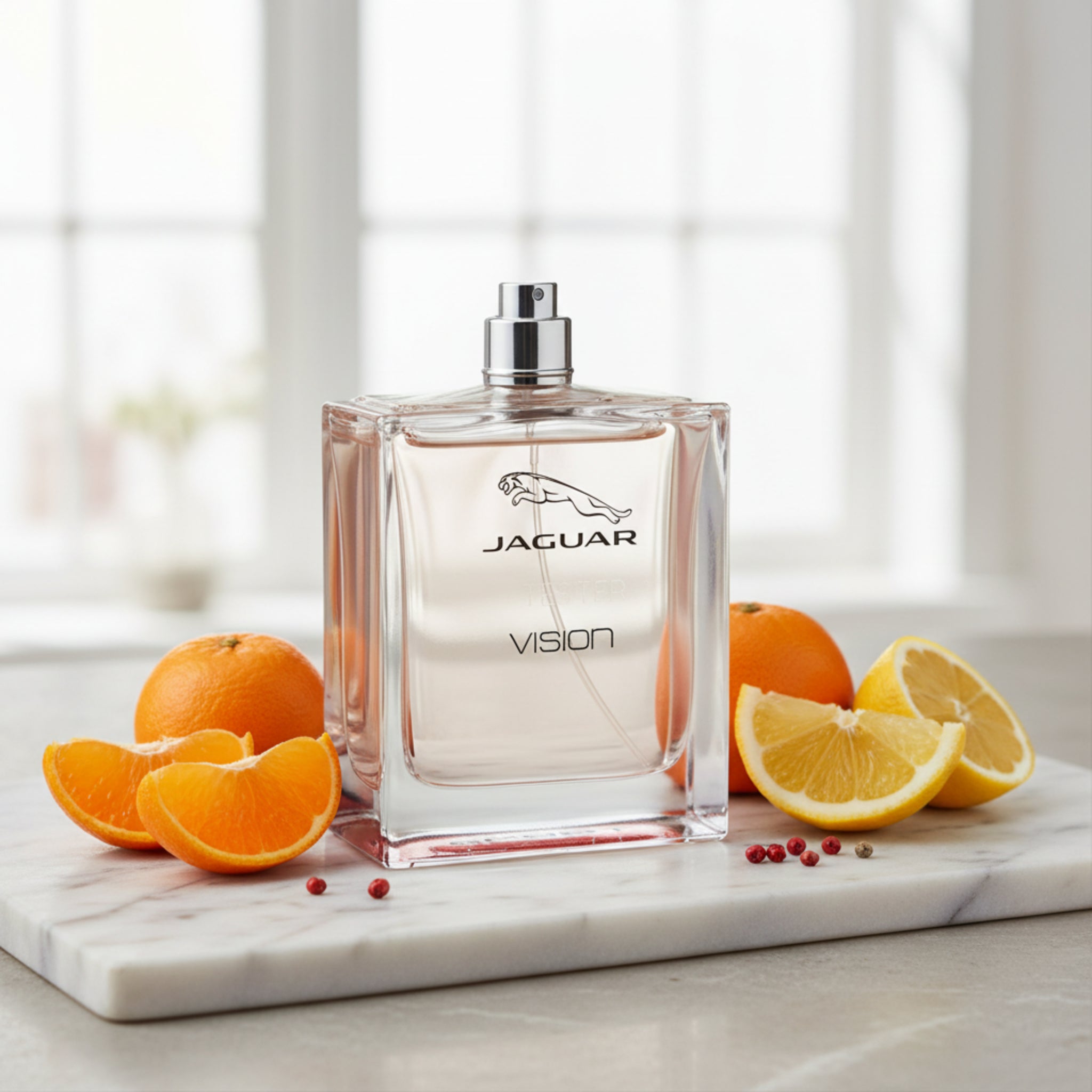 Jaguar Vision perfume bottle on a white background