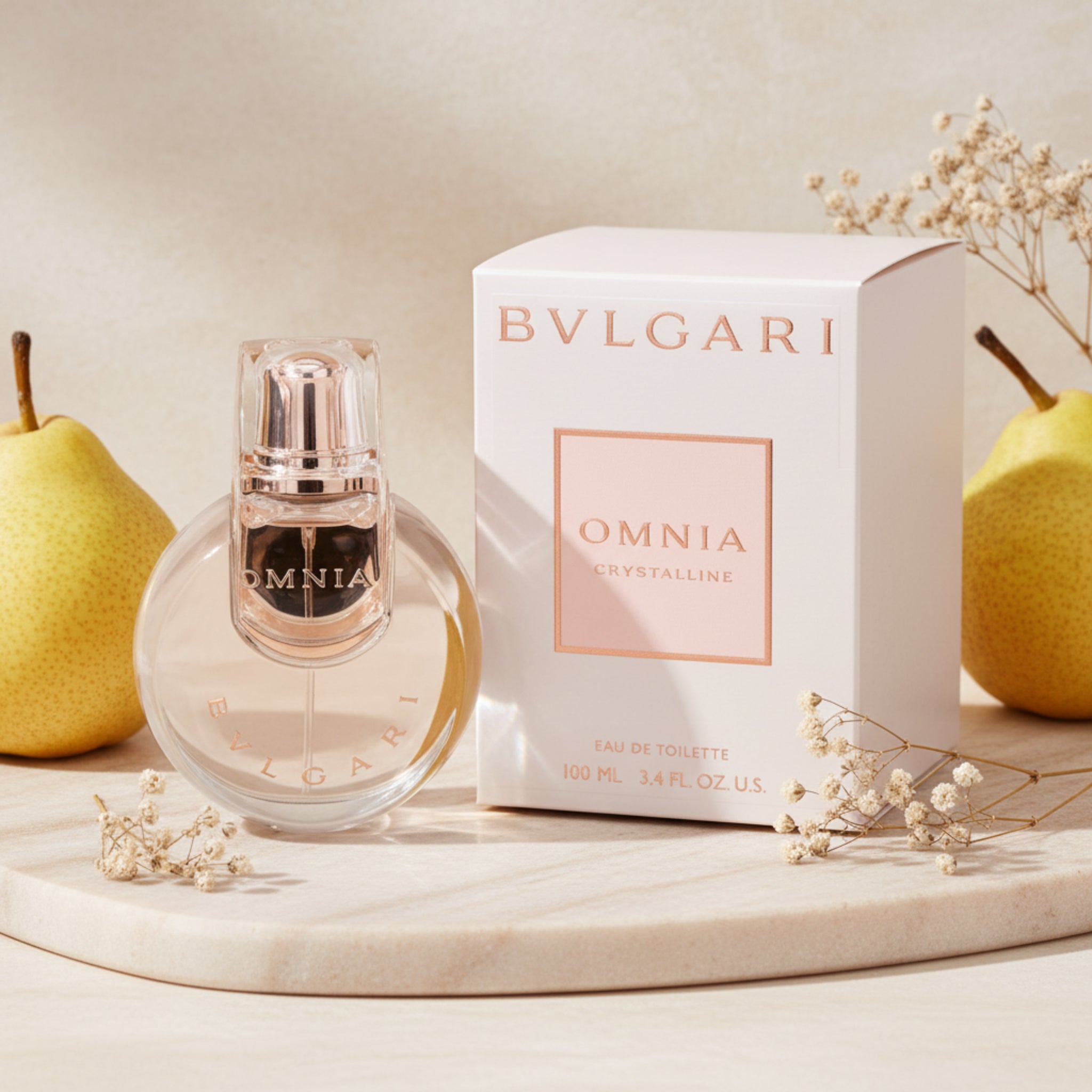 Bvlgari Omnia Crystalline perfume bottle and packaging on a white background