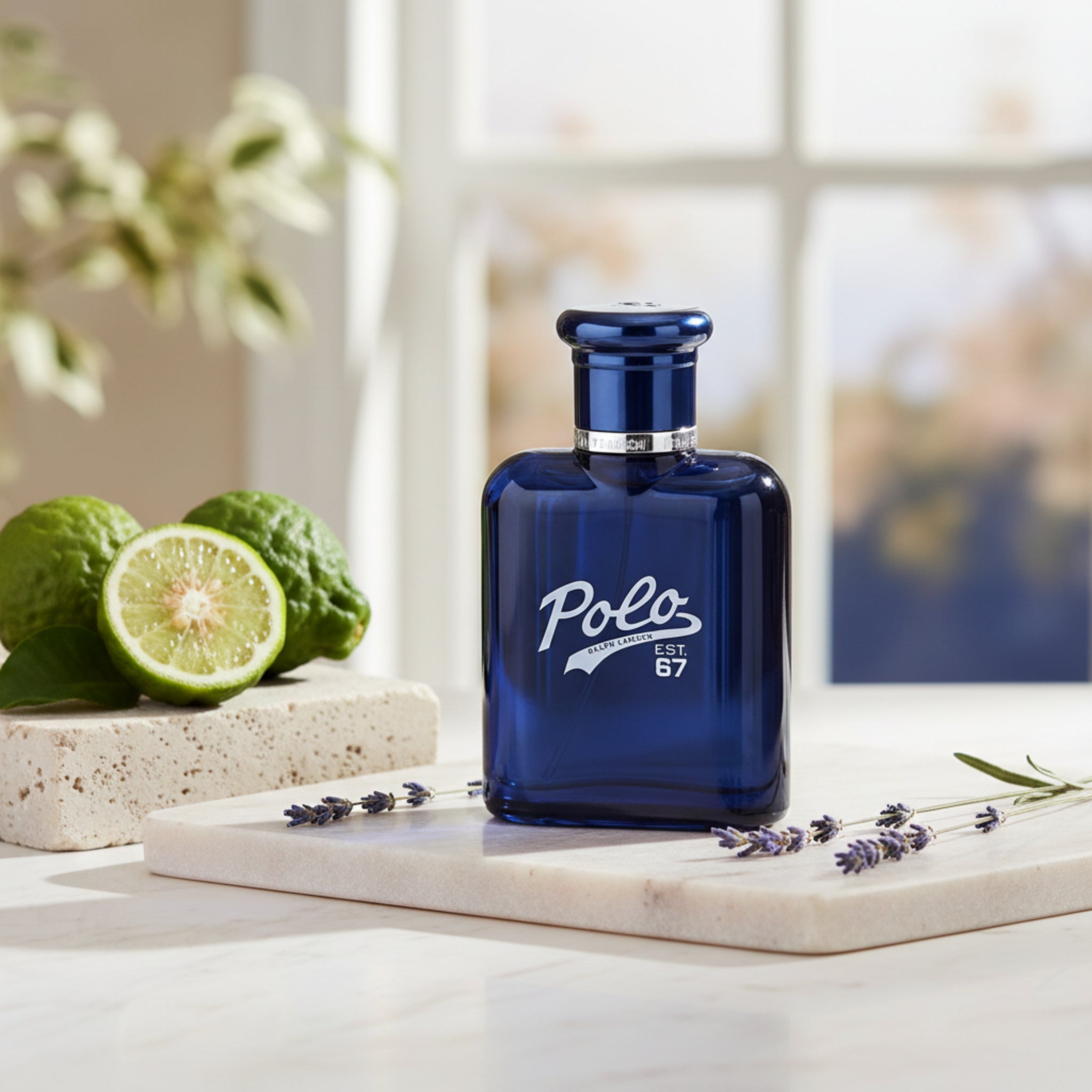 Blue Polo Ralph Lauren perfume bottle on a white background