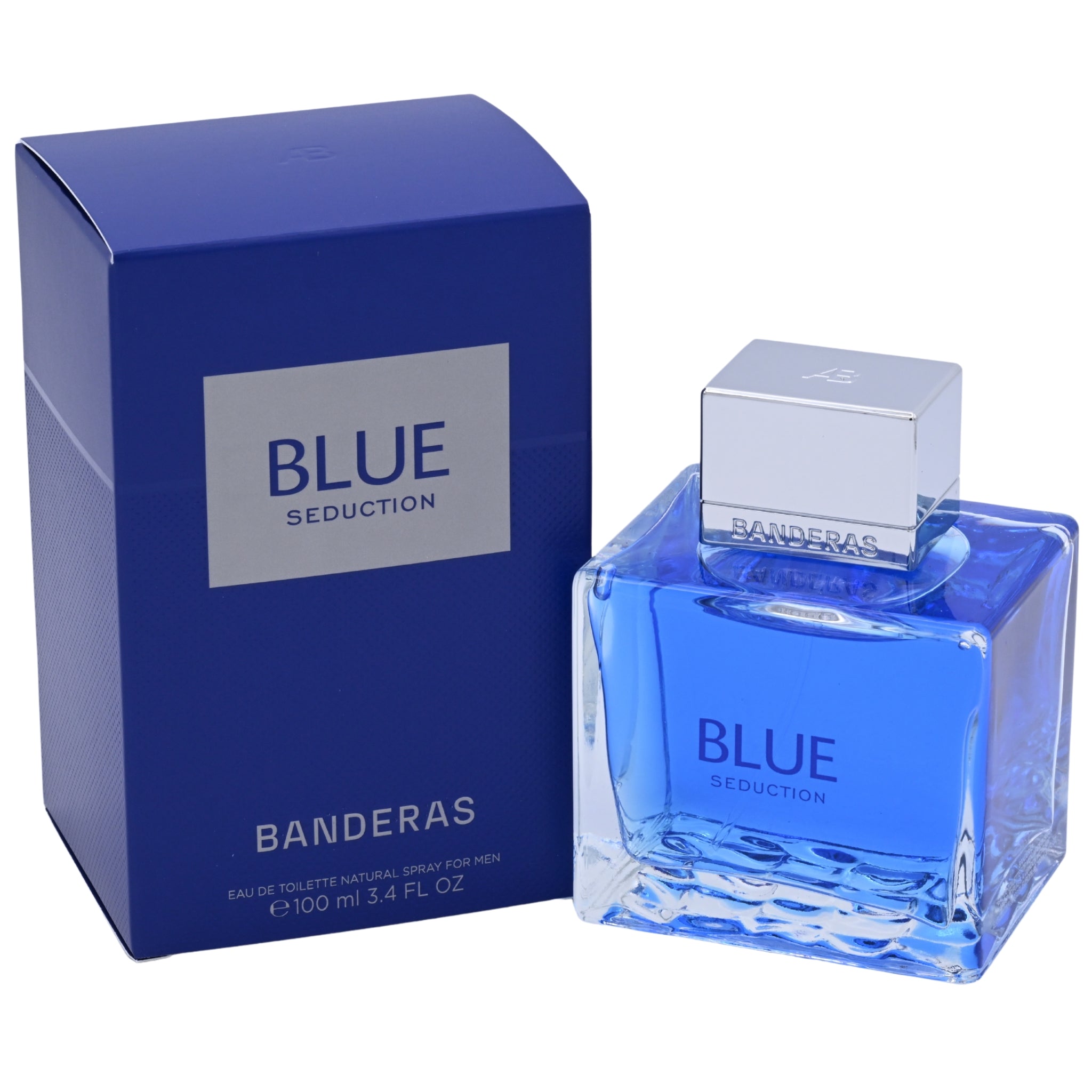 Banderas Blue Seduction perfume bottle and packaging on a white background