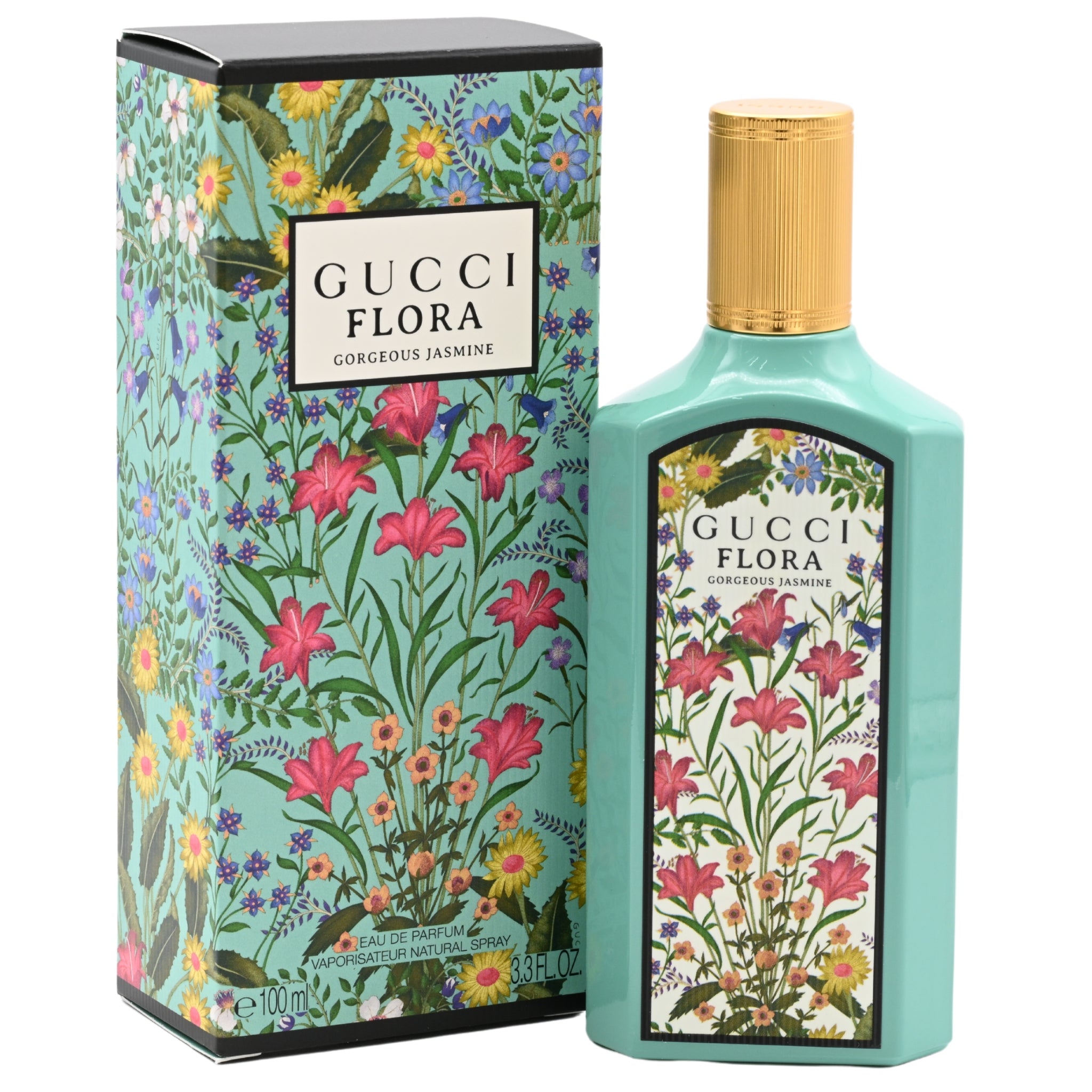 Gucci Flora perfume bottle and packaging with floral design