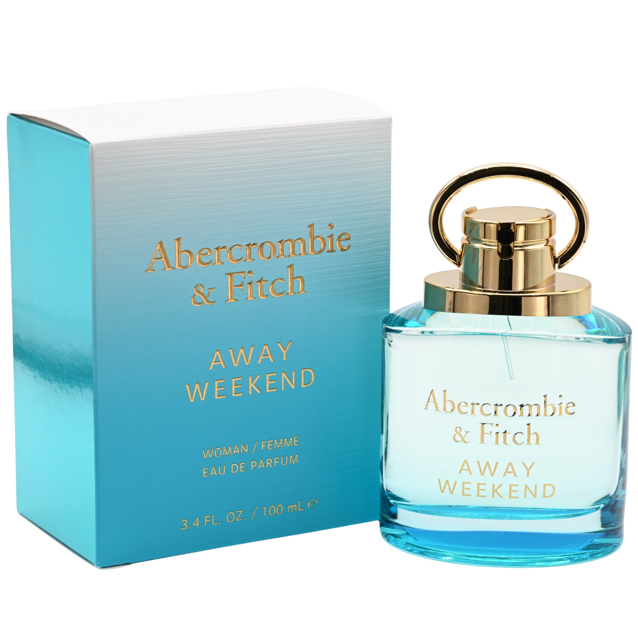 Abercrombie & Fitch Away Weekend perfume bottle and packaging on a white background