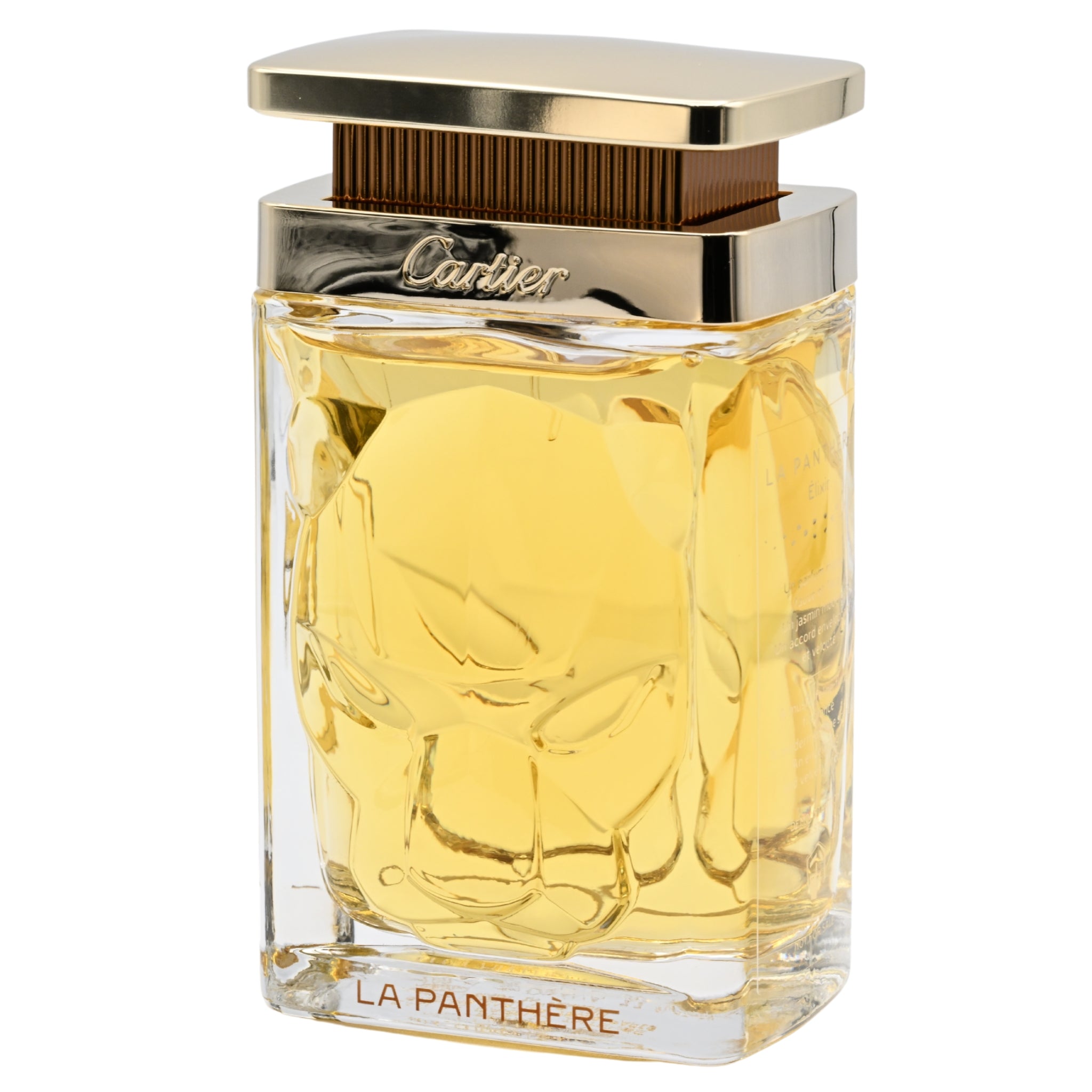 Cartier La Panthere perfume bottle on a white background