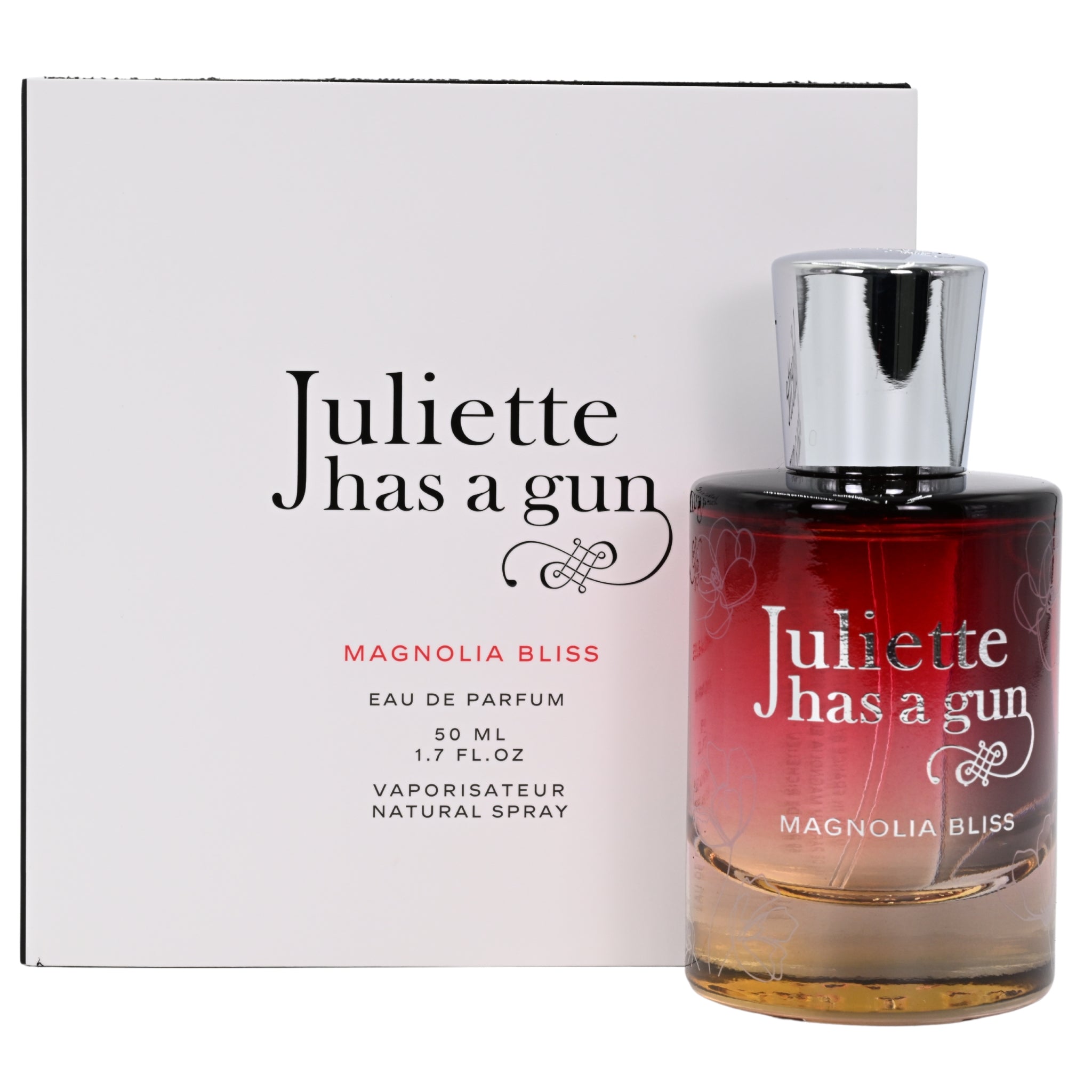 Perfume bottle and packaging of 'Juliette has a gun Magnolia Bliss' on a white background