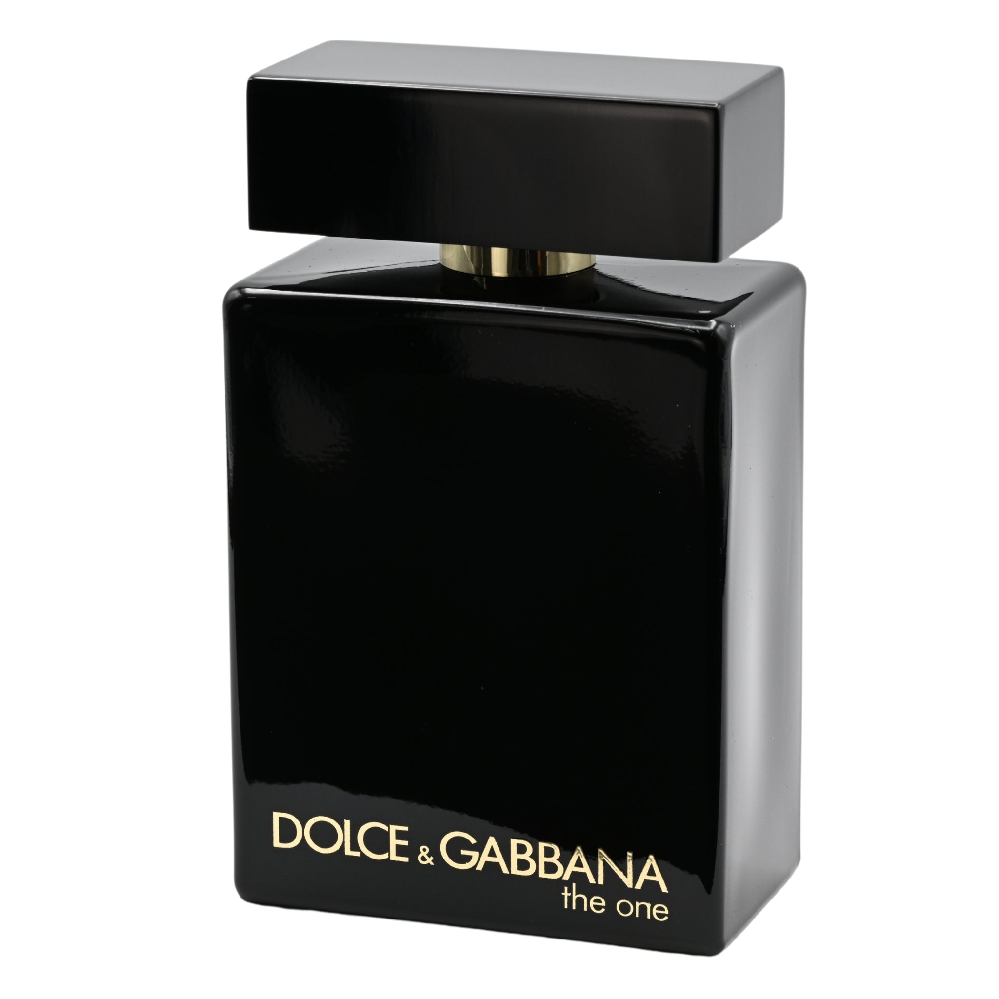Black Dolce & Gabbana perfume bottle on a white background