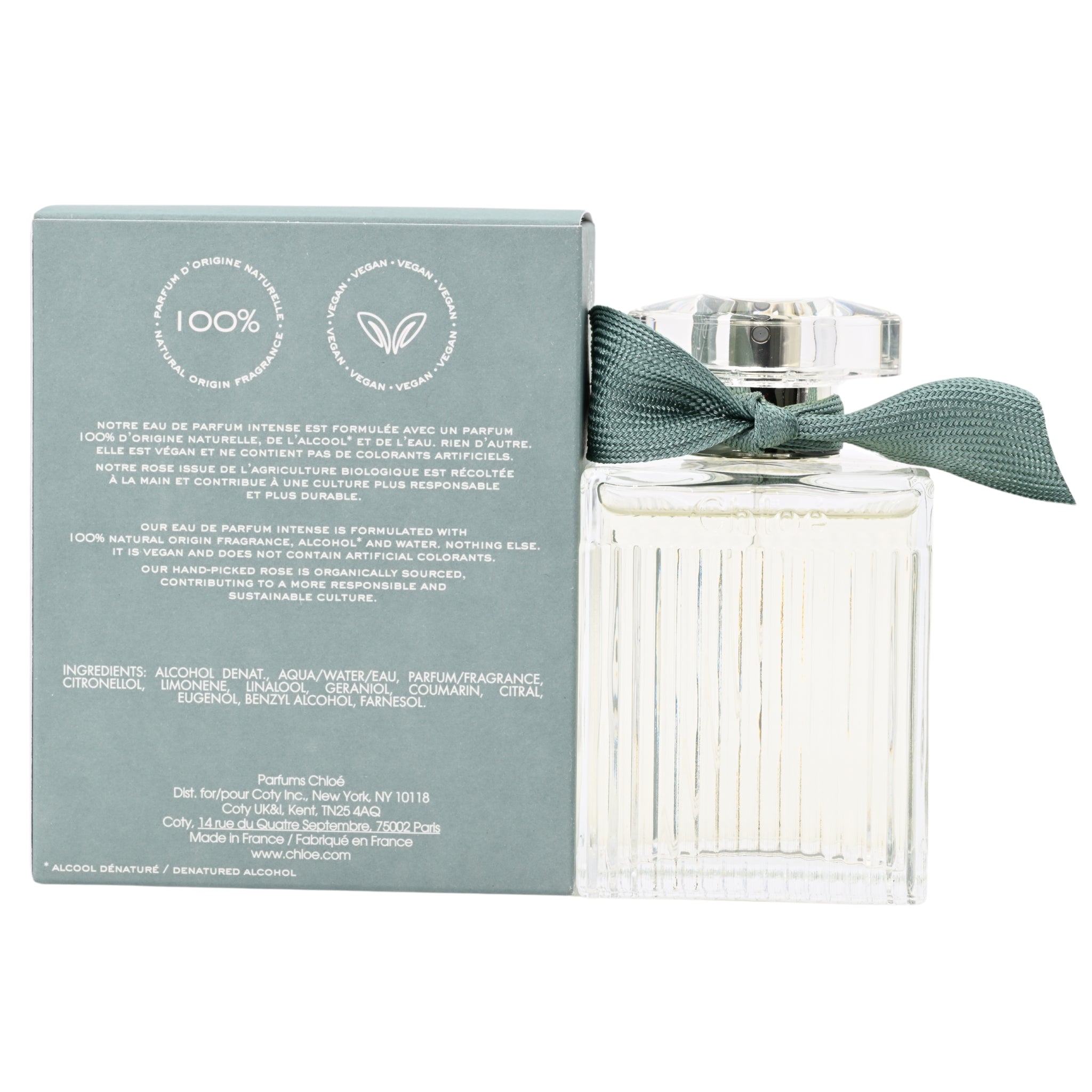 Rose Naturelle Intense perfume bottle and box on a white background