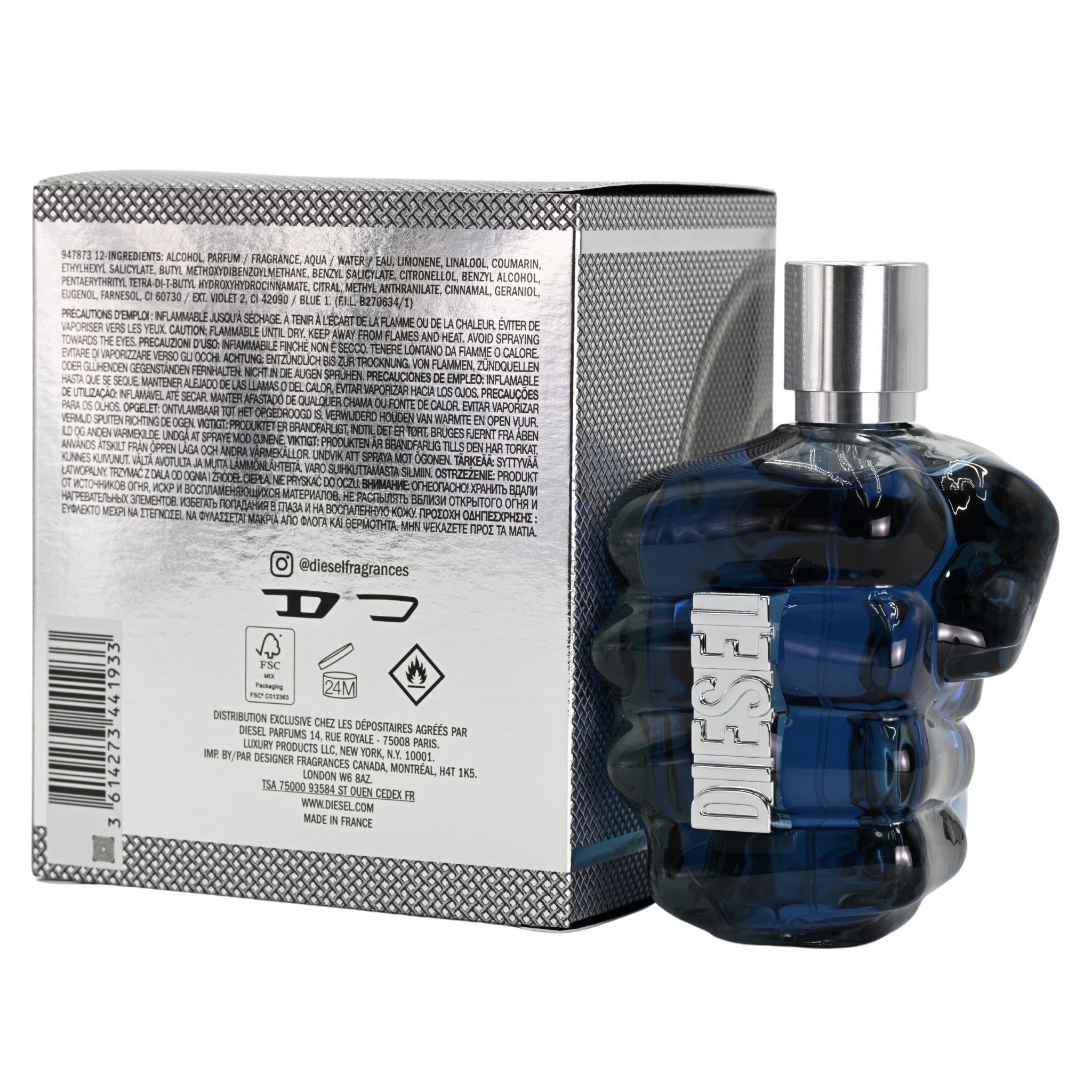 Sound of the Brave by Diesel perfume bottle and packaging on a white background