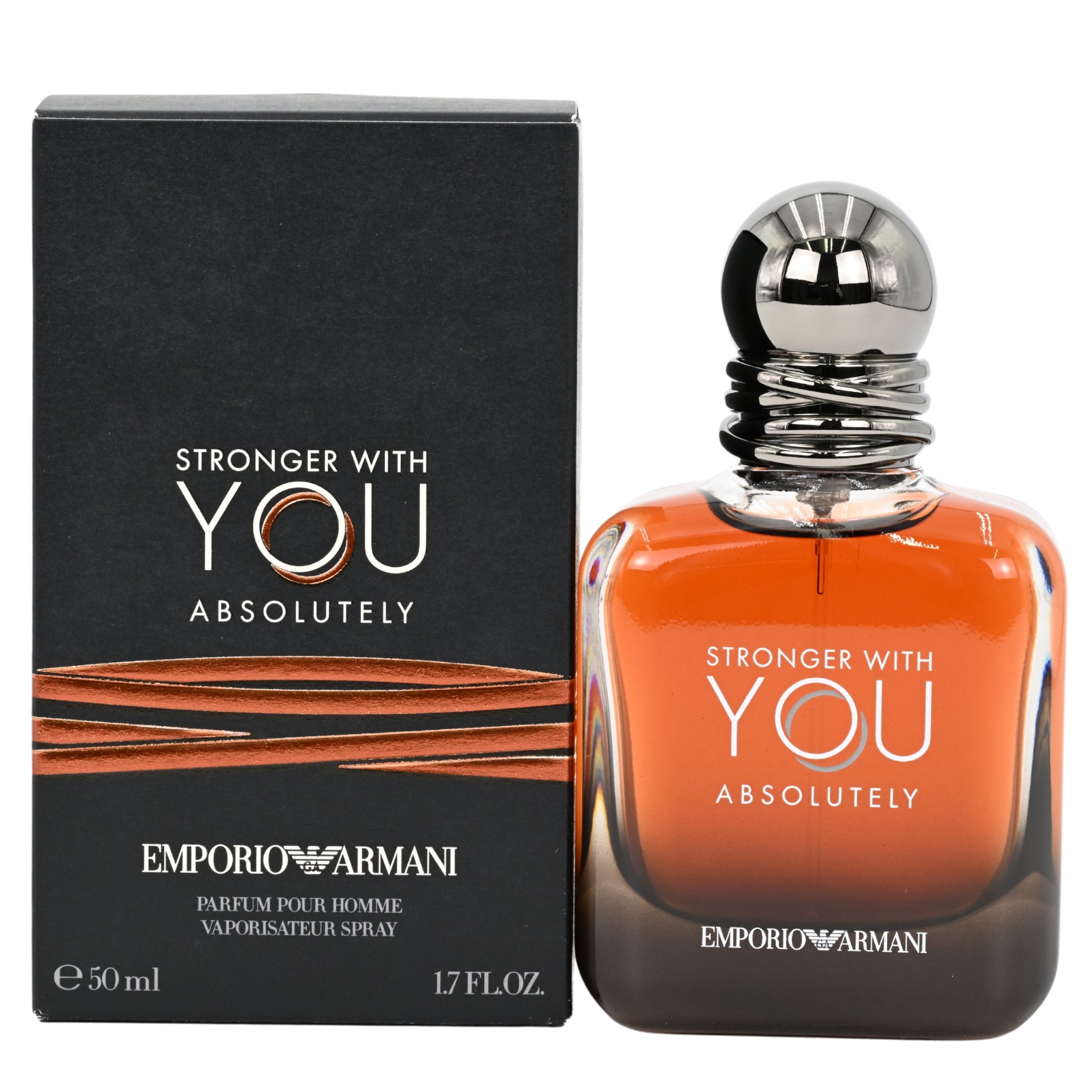 Emporio Armani 'Stronger with You Absolutely' perfume bottle and packaging on a white background