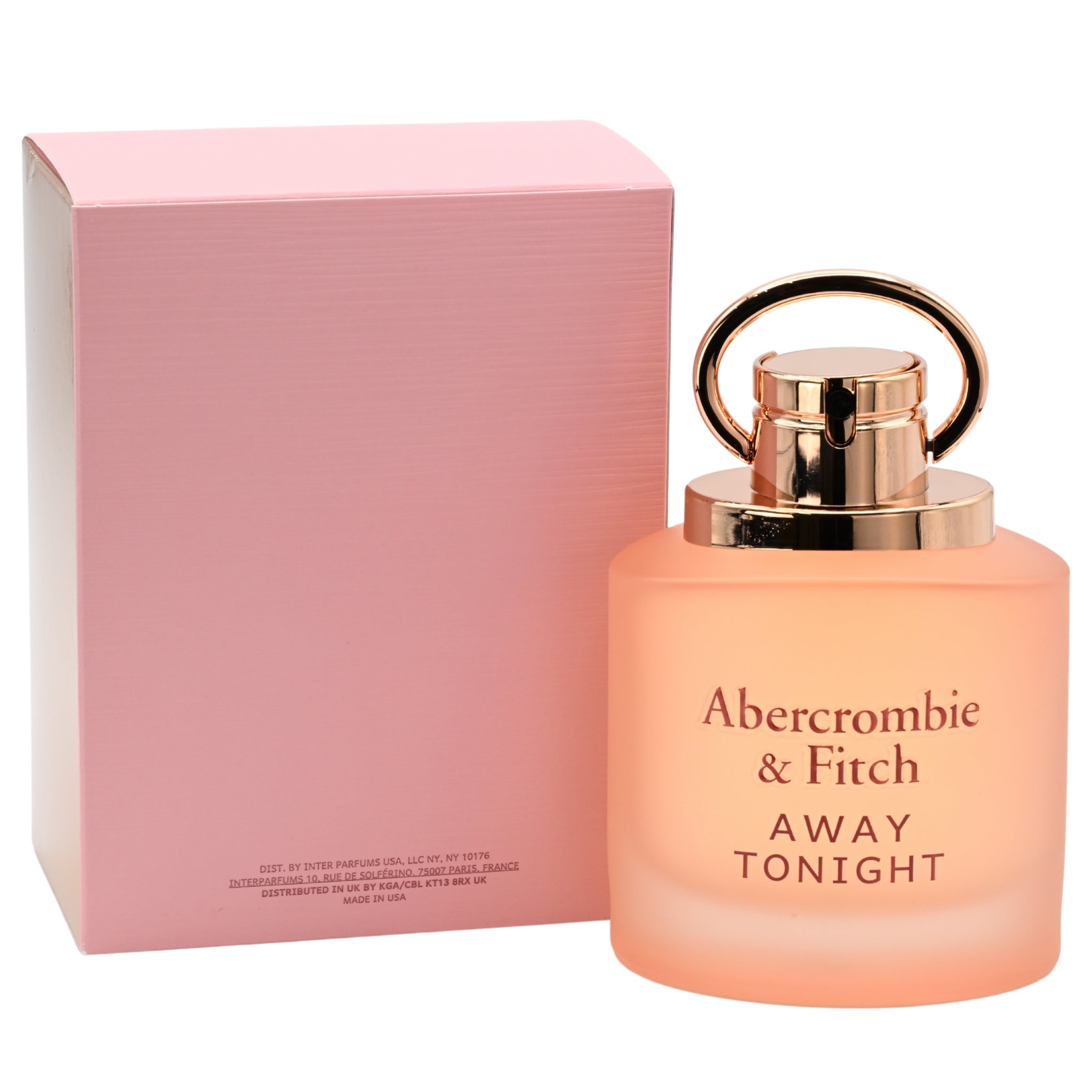 Abercrombie & Fitch perfume bottle with pink packaging on a white background