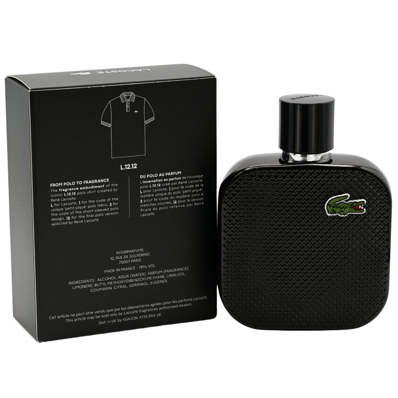 Eau de Lacoste L.12.12 Noir cologne him EDT 3.3 / 3.4 oz New in Box