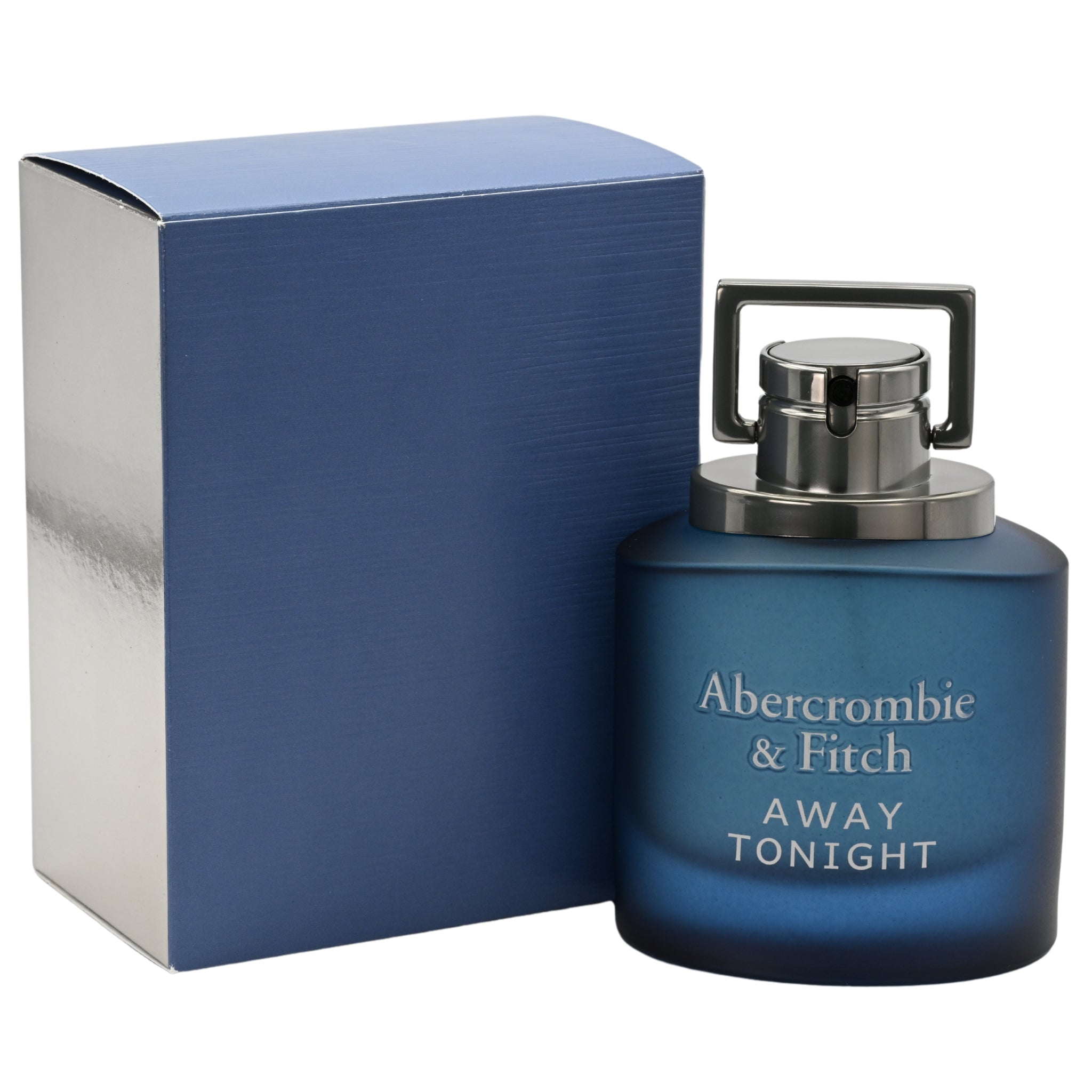 Blue Abercrombie & Fitch perfume bottle with packaging on a white background