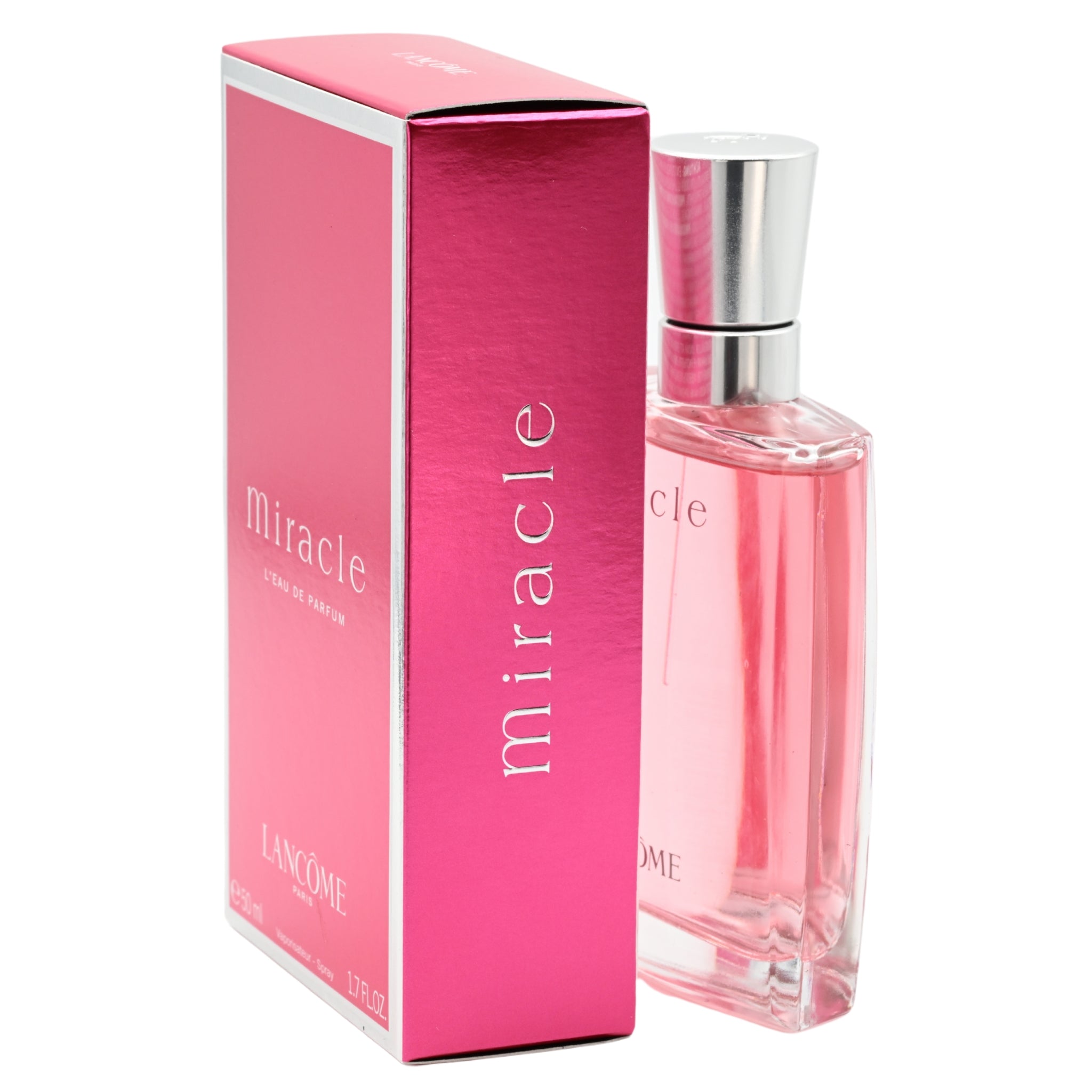 Lancome Miracle perfume bottle and packaging on a white background