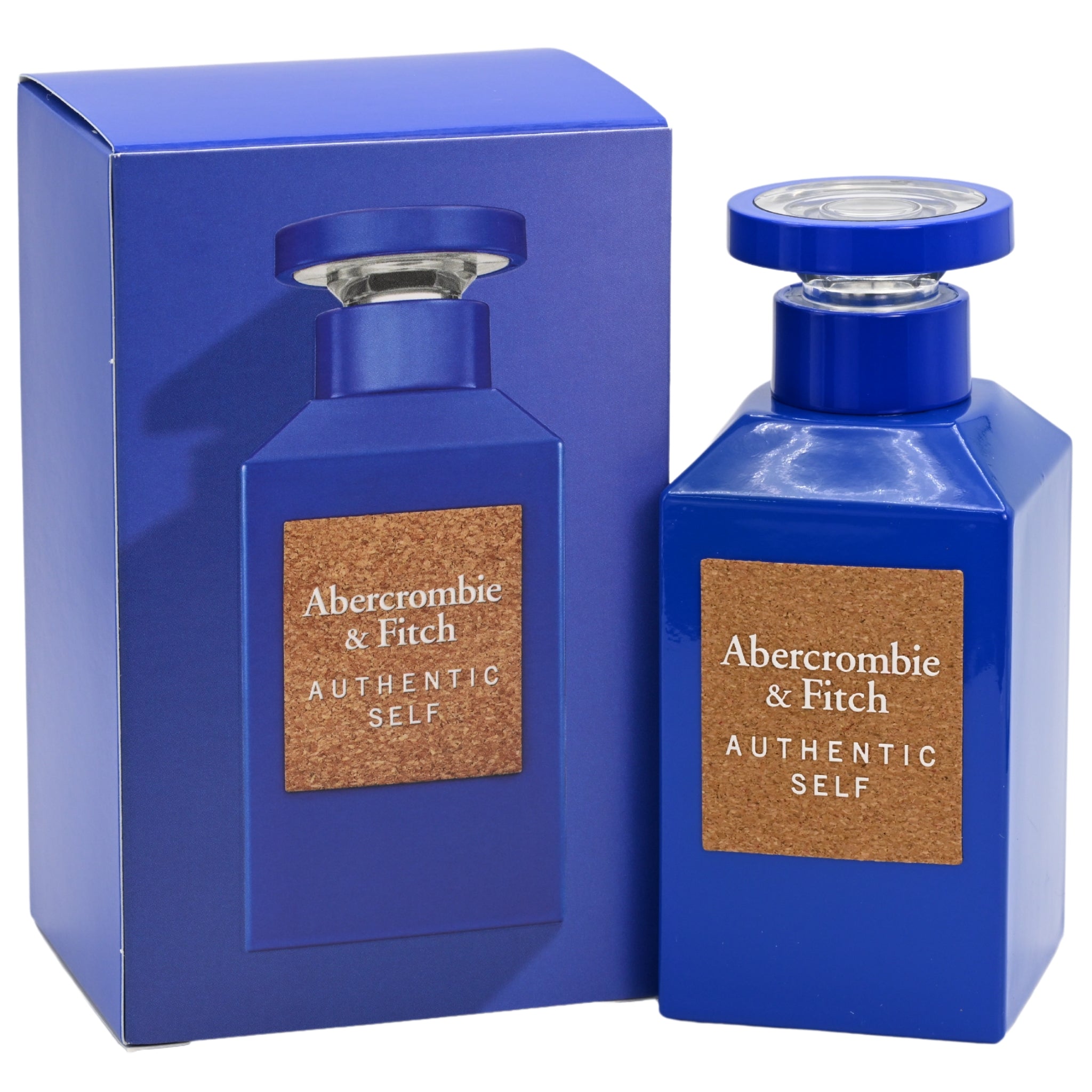 Blue Abercrombie & Fitch perfume bottle and packaging on a white background