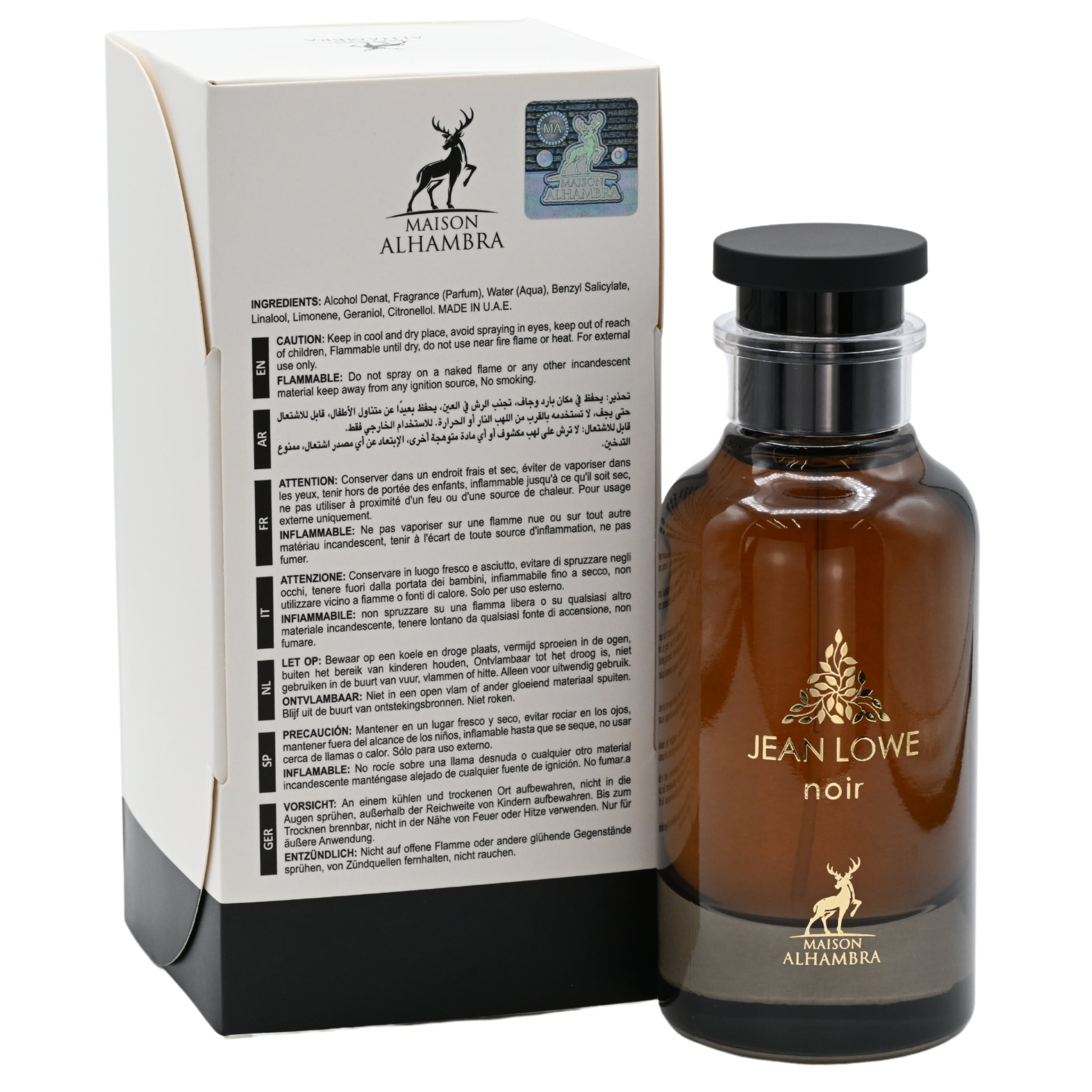 Jean Lowe Noir by Maison Alhambra for unisex EDP 3.3 / 3.4 oz New in Box