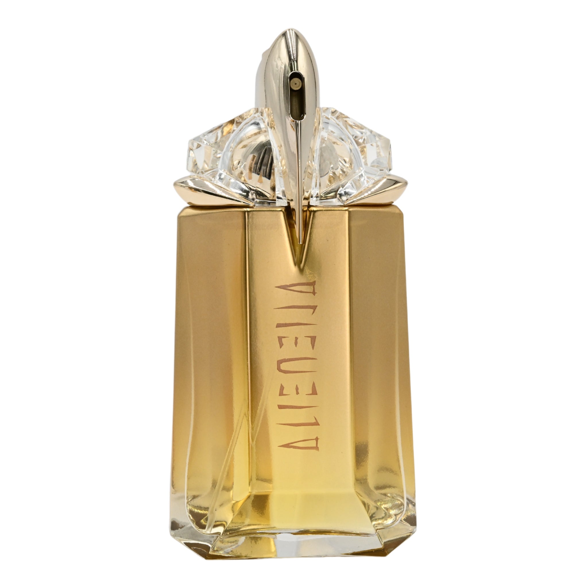 Gold and crystal perfume bottle with 'Vineuva' branding on a white background